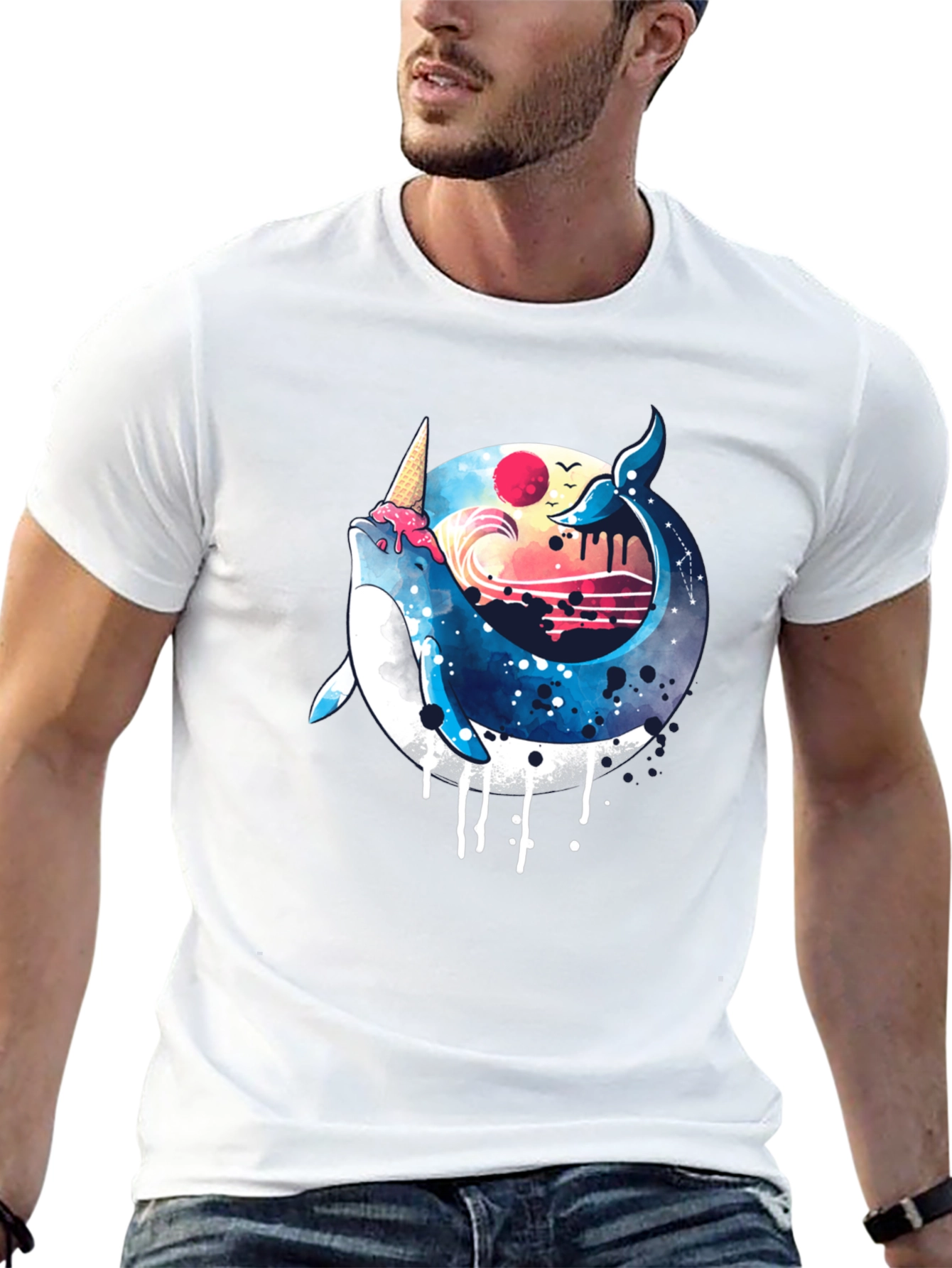 Black Whimsical Whale Ice Cream T-Shirt view 13