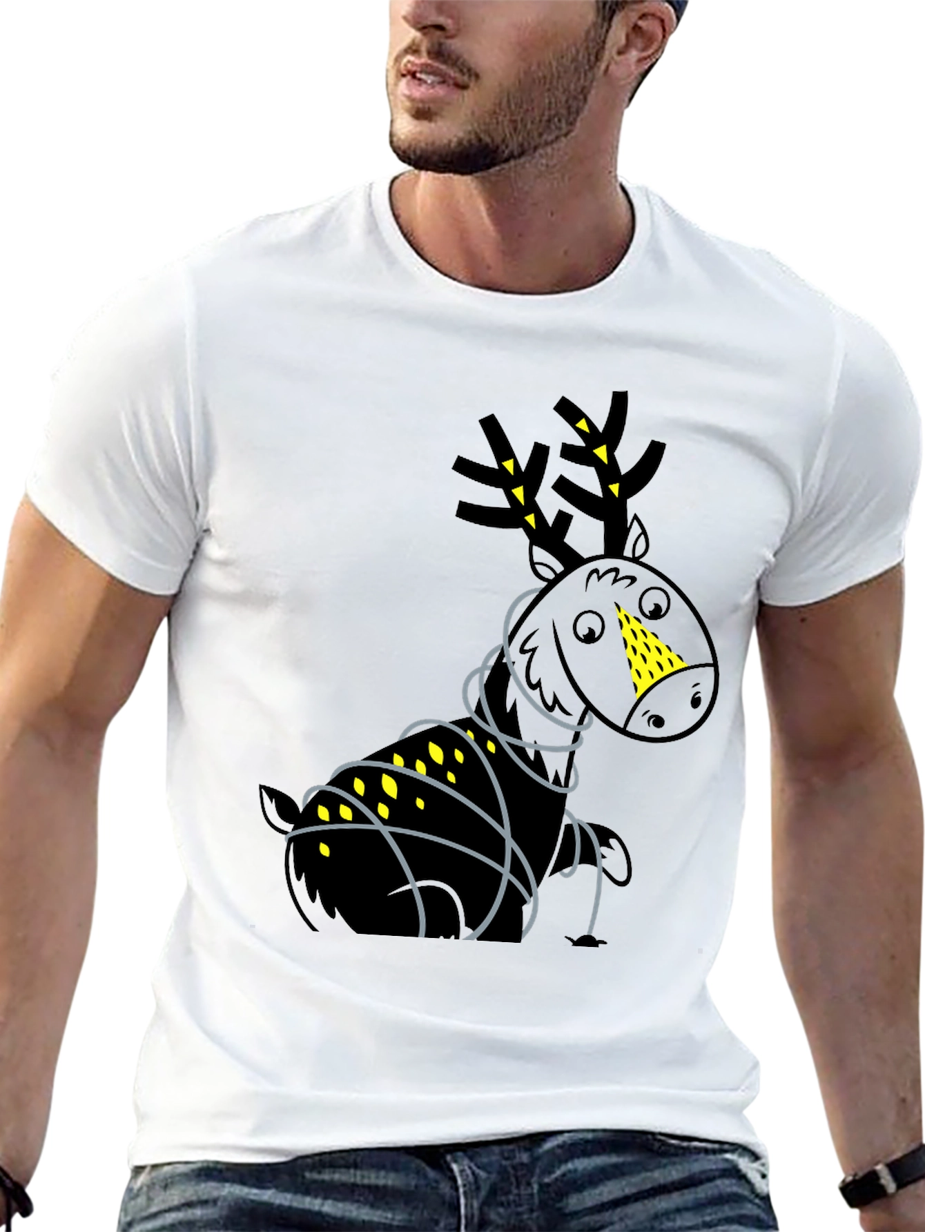 Black Festive Reindeer Graphic Tee - Black view 13