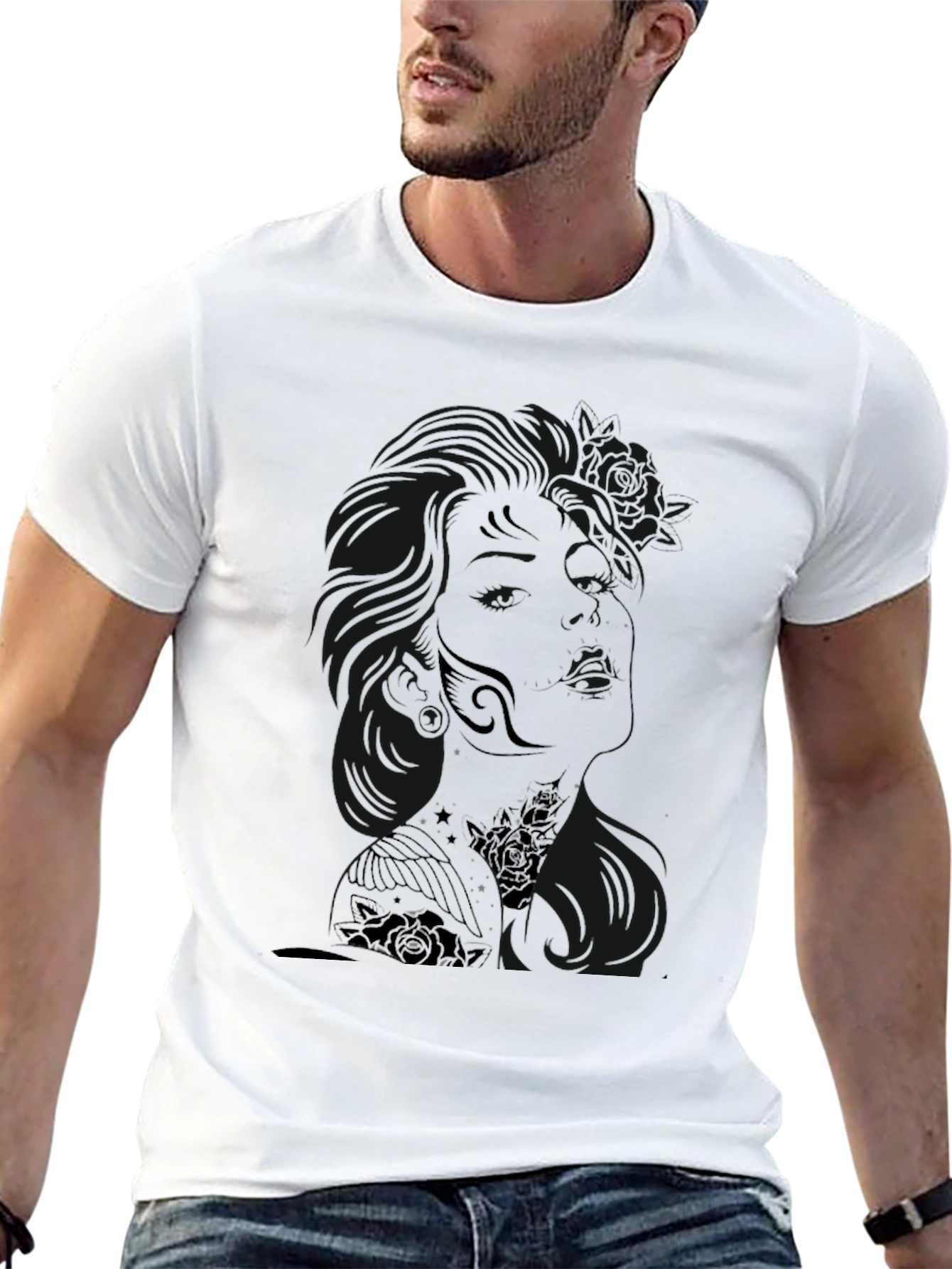 Black Men's Black Graphic Tee - Unicorn Design view 13