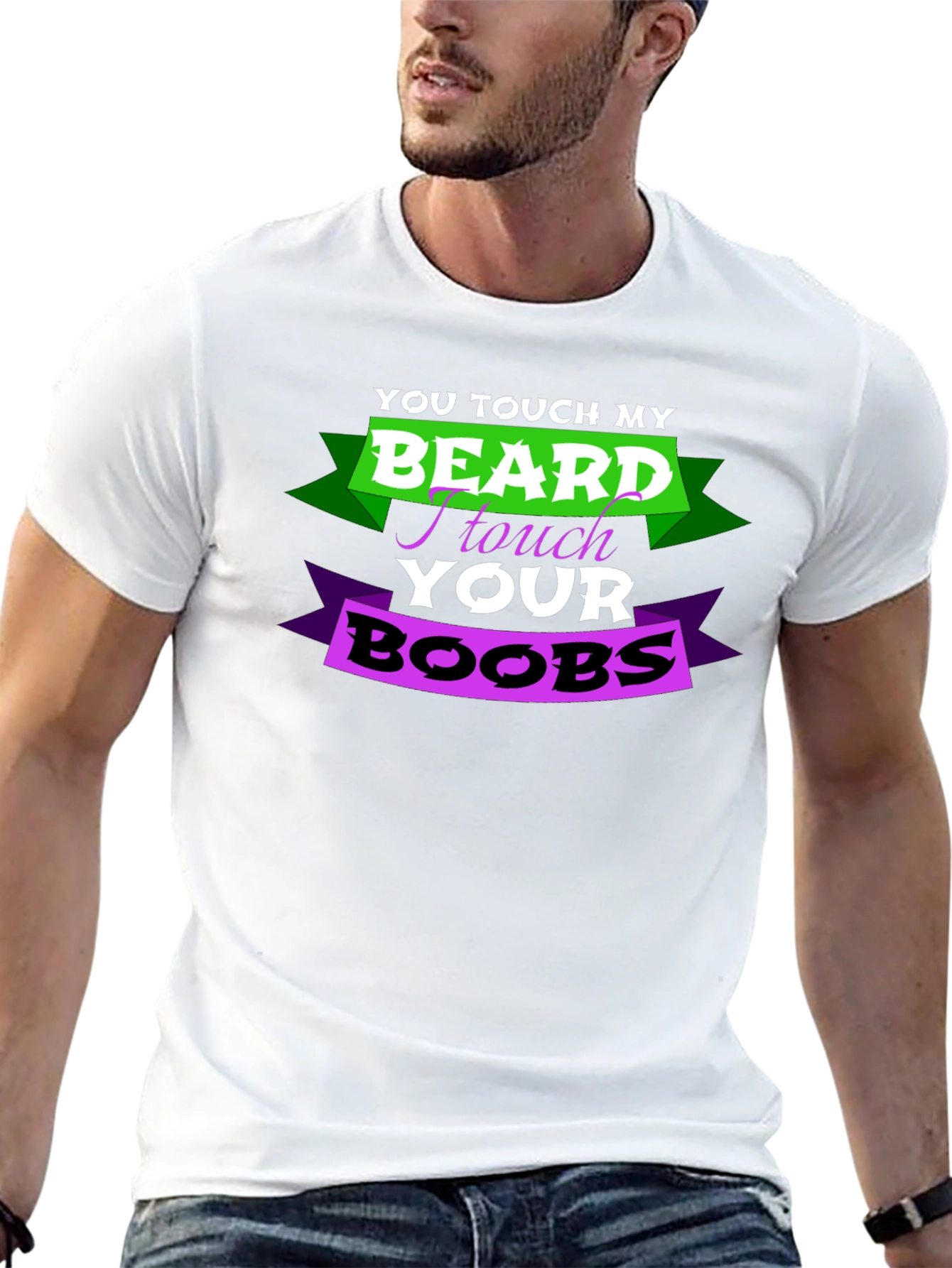 Black Funny "Touch My Beard" Graphic T-Shirt view 13