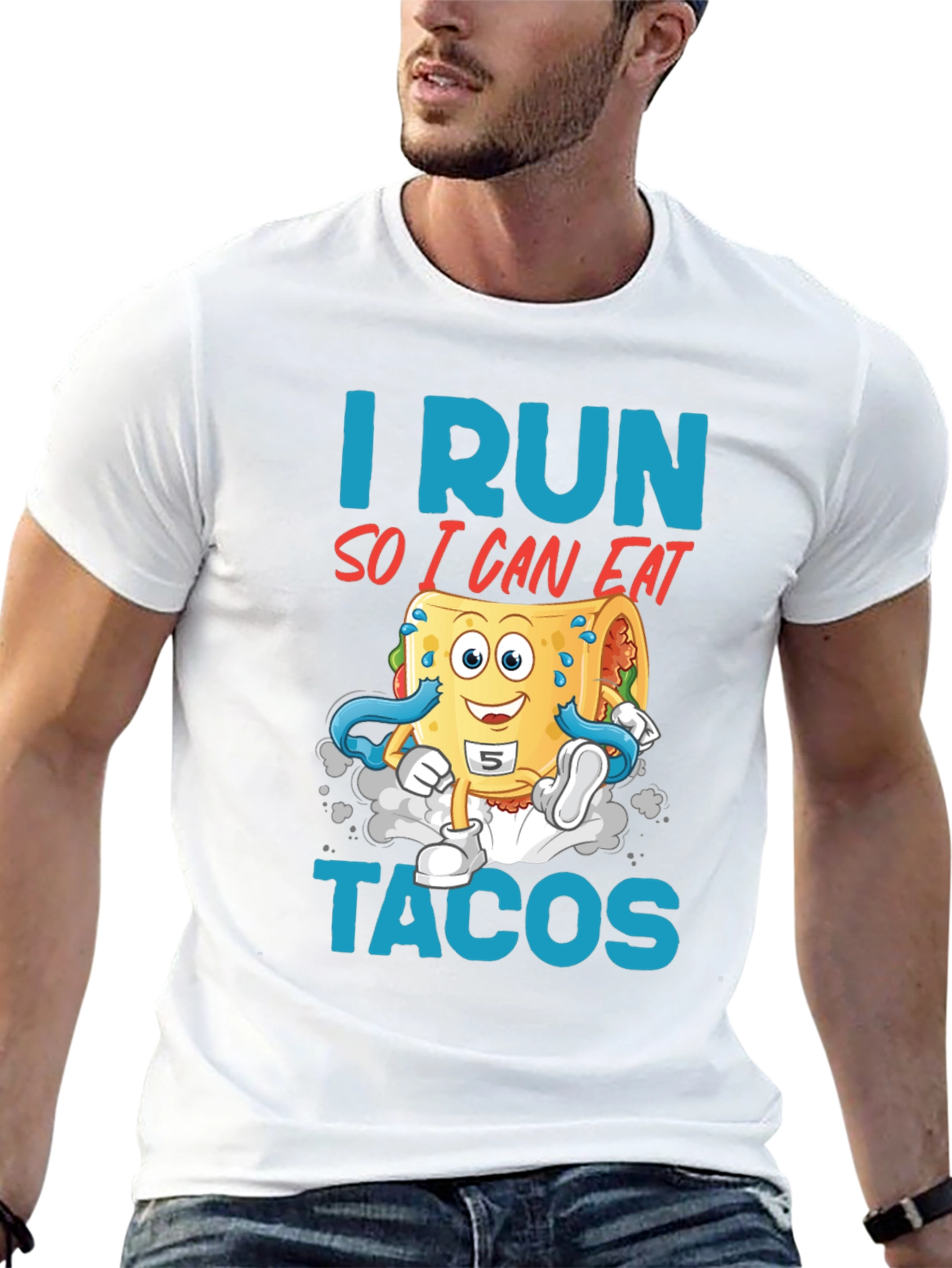 Black I Run So I Can Eat Tacos Graphic Tee view 13