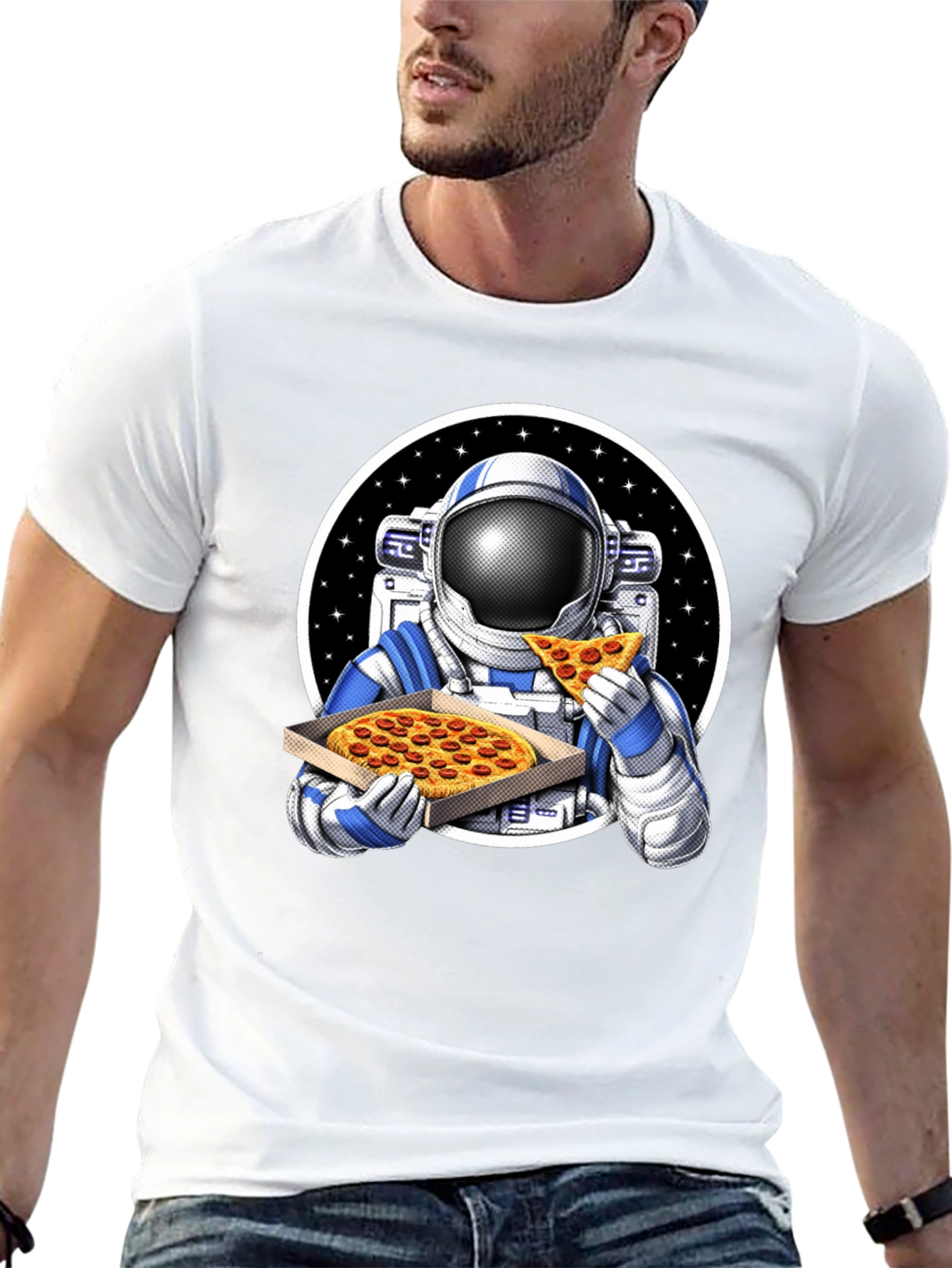 Black Astronaut Pizza Graphic Tee - Space Foodie T-Shirt view 13