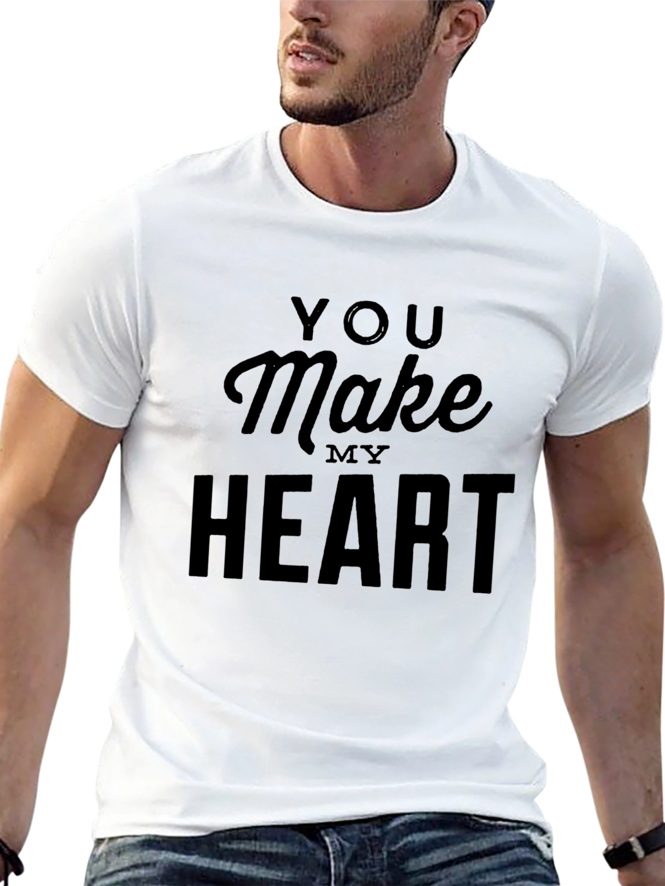 Black You Make My Heart T-Shirt - Classic Crew Neck view 13