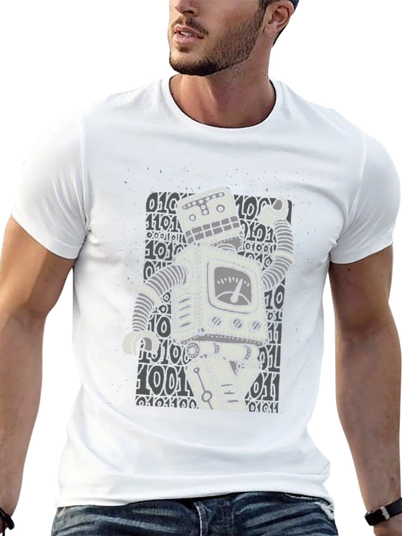 Black Retro Robot Graphic T-Shirt - Black Cotton Blend view 13