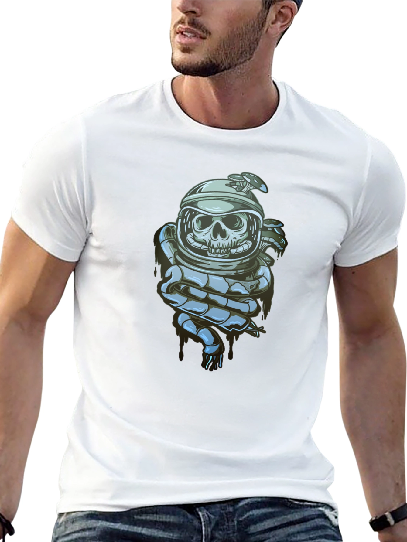 Black Skull Astronaut Graphic Tee - Premium Cotton Blend view 13