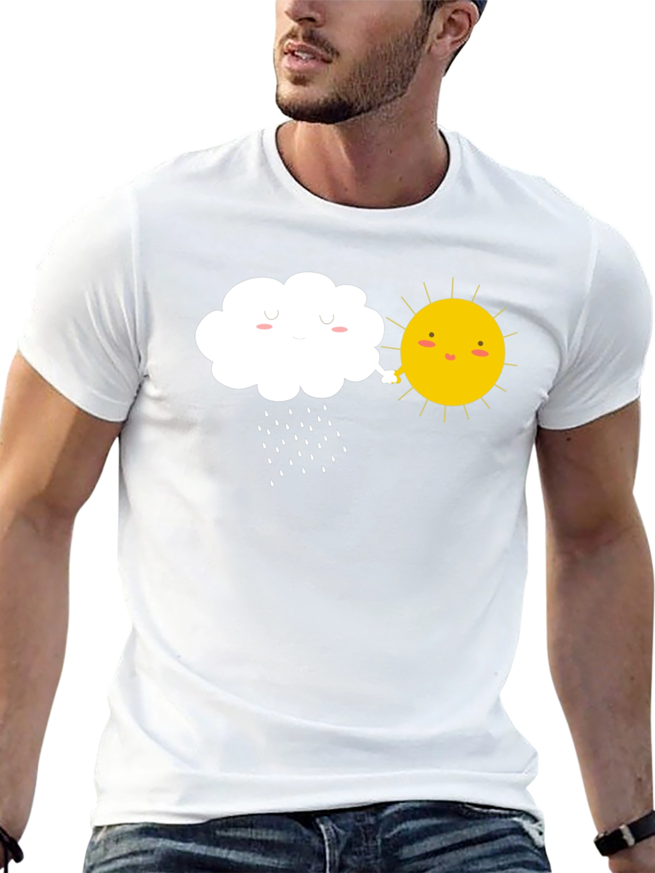 Black Cute Sun and Cloud Graphic Tee view 13
