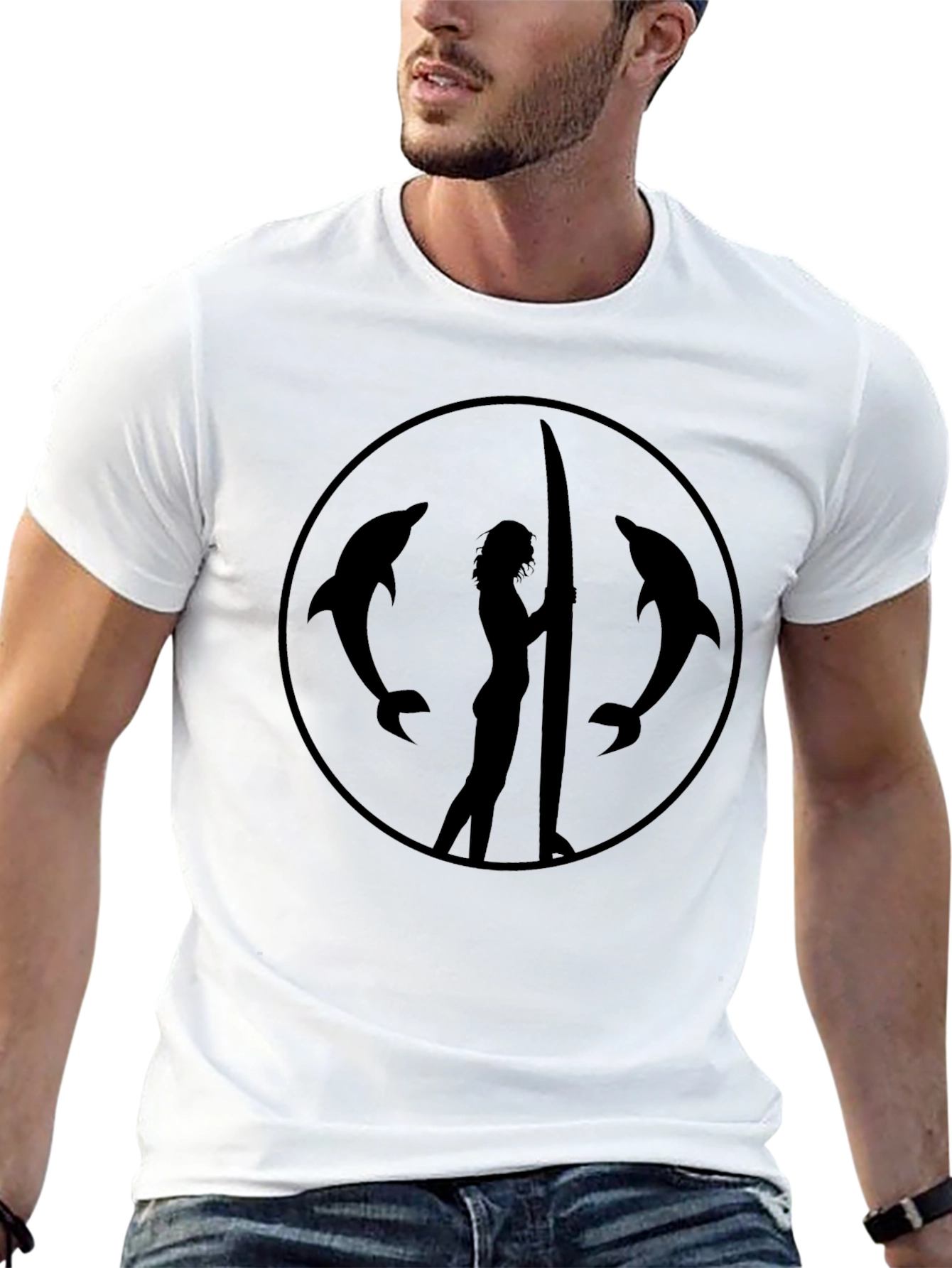 Black Dolphin Surf Girl Tee - Black Graphic T-Shirt view 13