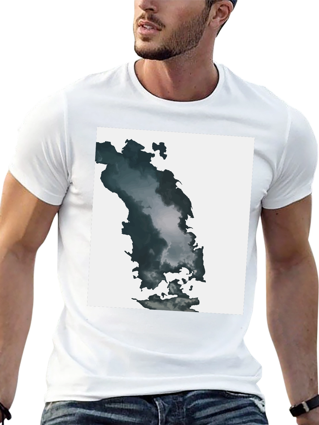 Black Abstract Cloudscape Graphic Tee - Soft Black Cotton Blend view 13