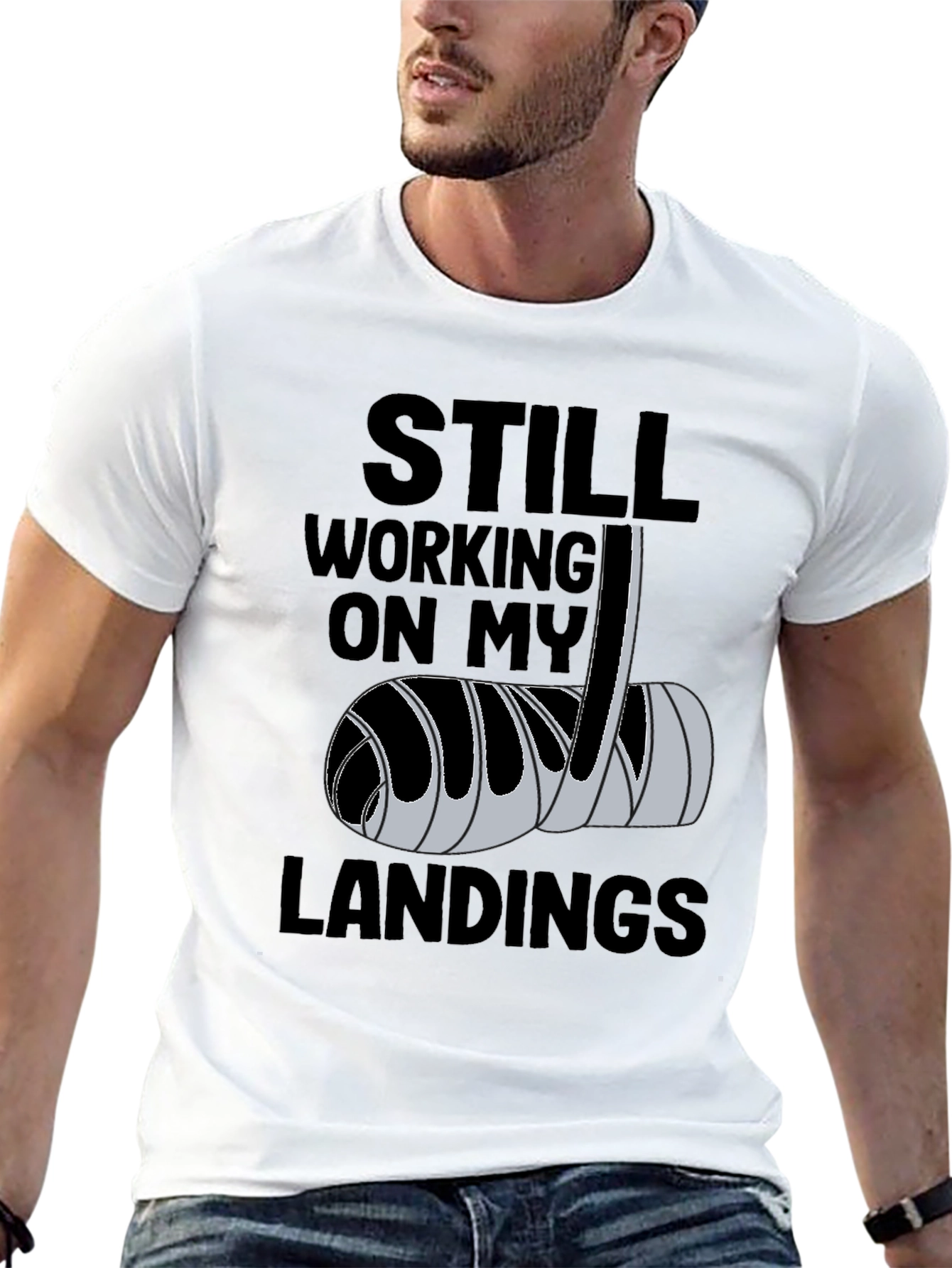 Black Still Working on My Landings - Funny Broken Bone T-Shirt view 13