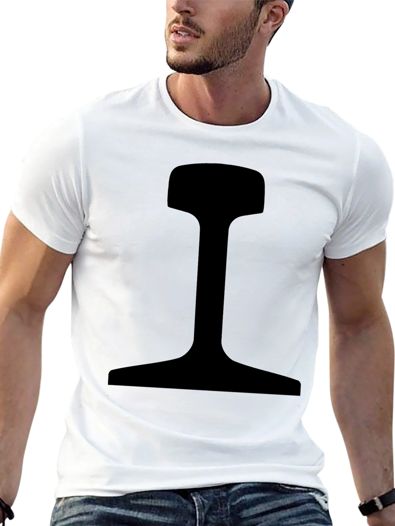 Black Men's Black T-Shirt with Rail Profile Graphic view 13