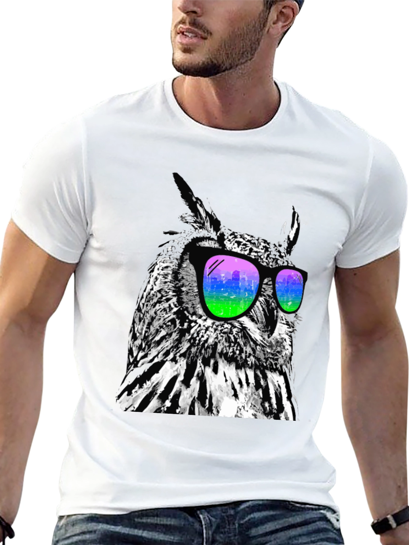 Black Cool Owl Graphic Tee - Stylish Bird Sunglasses T-Shirt view 13