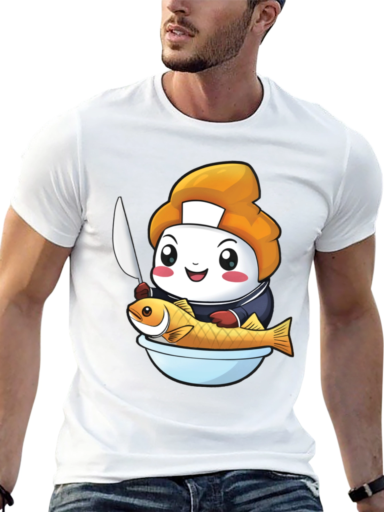 Black Sushi Chef Fish T-Shirt: Cute Culinary Design view 13