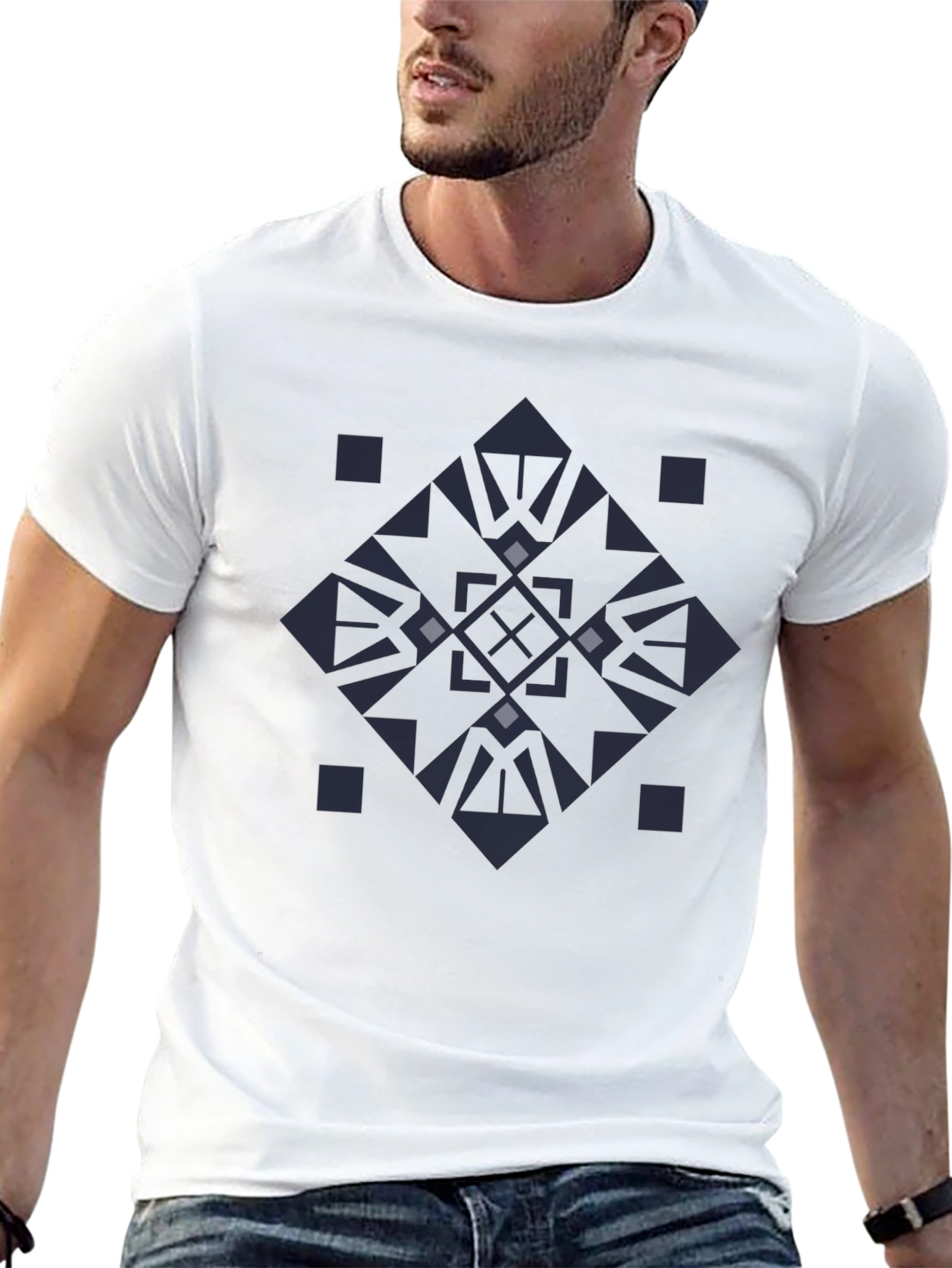 Black Geometric Pattern Black T-Shirt view 13