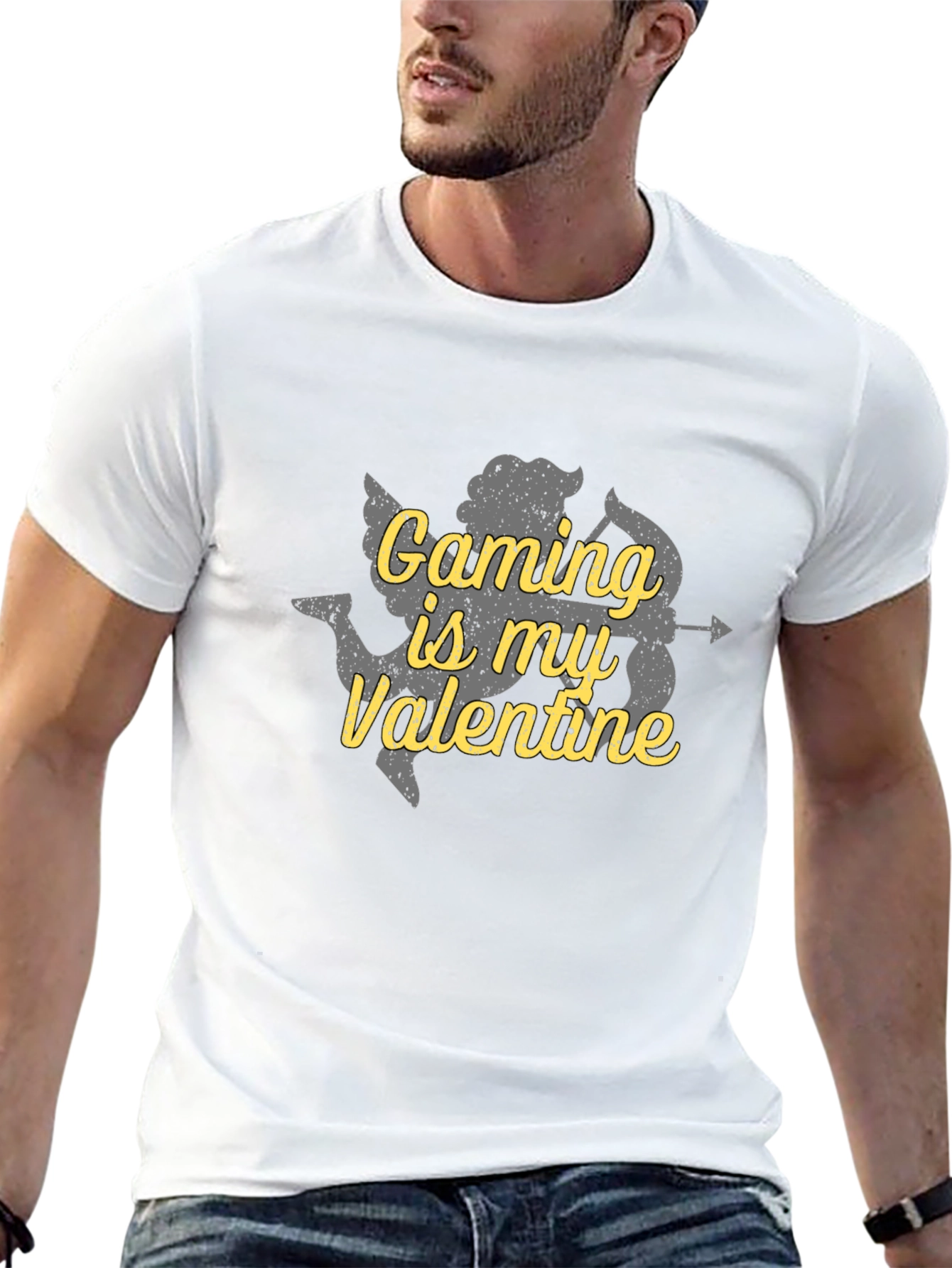 Black Gaming is My Valentine Cupid Graphic T-Shirt view 13