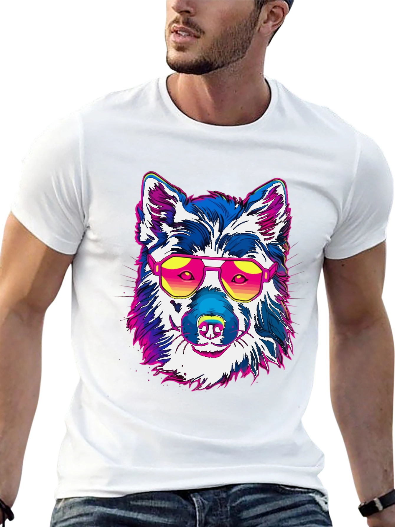 Black Cool Dog Graphic Tee - Retro Style view 13