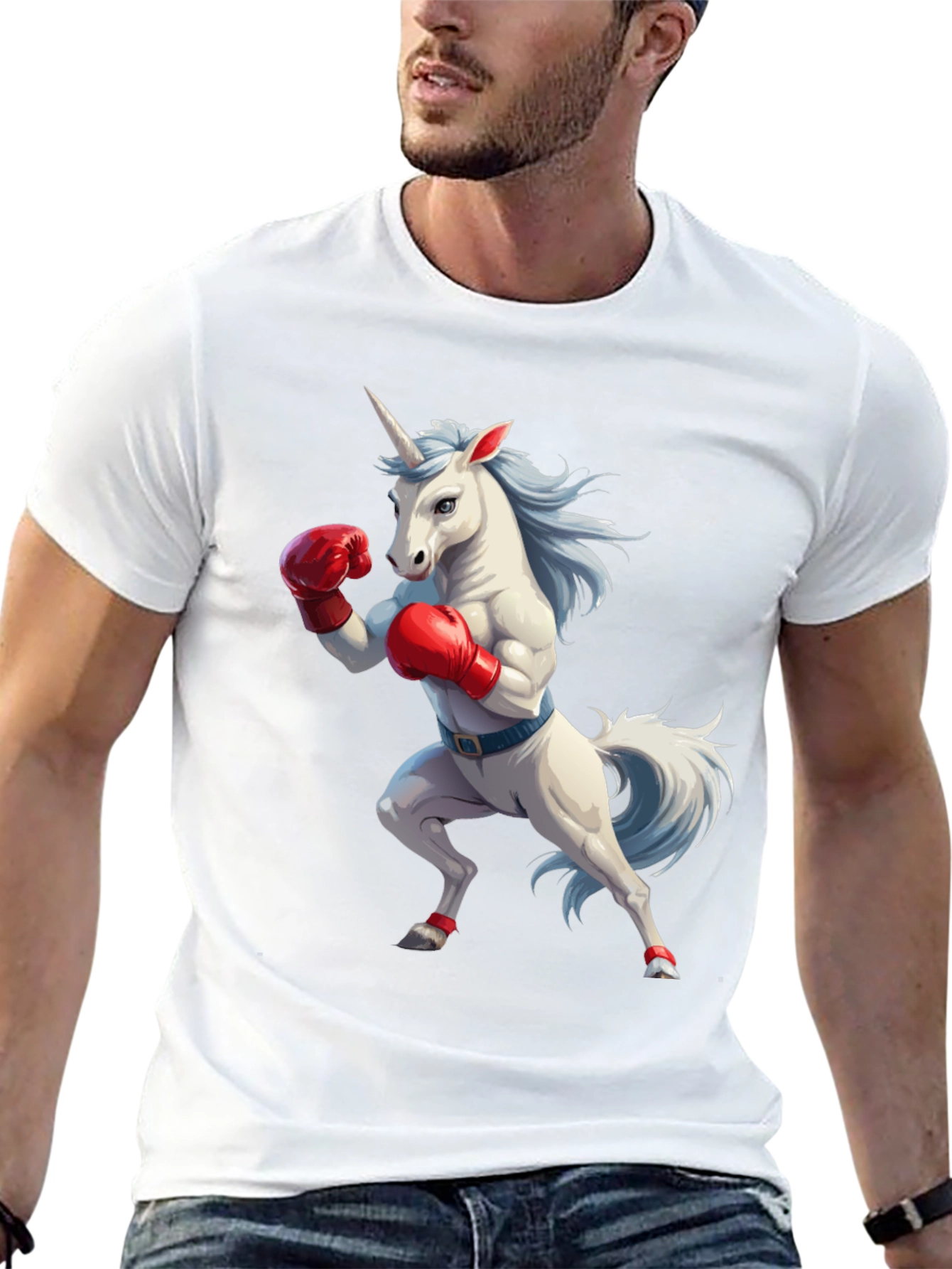 Black Unicorn Boxer Graphic Tee - Men's Black Cotton T-Shirt view 13