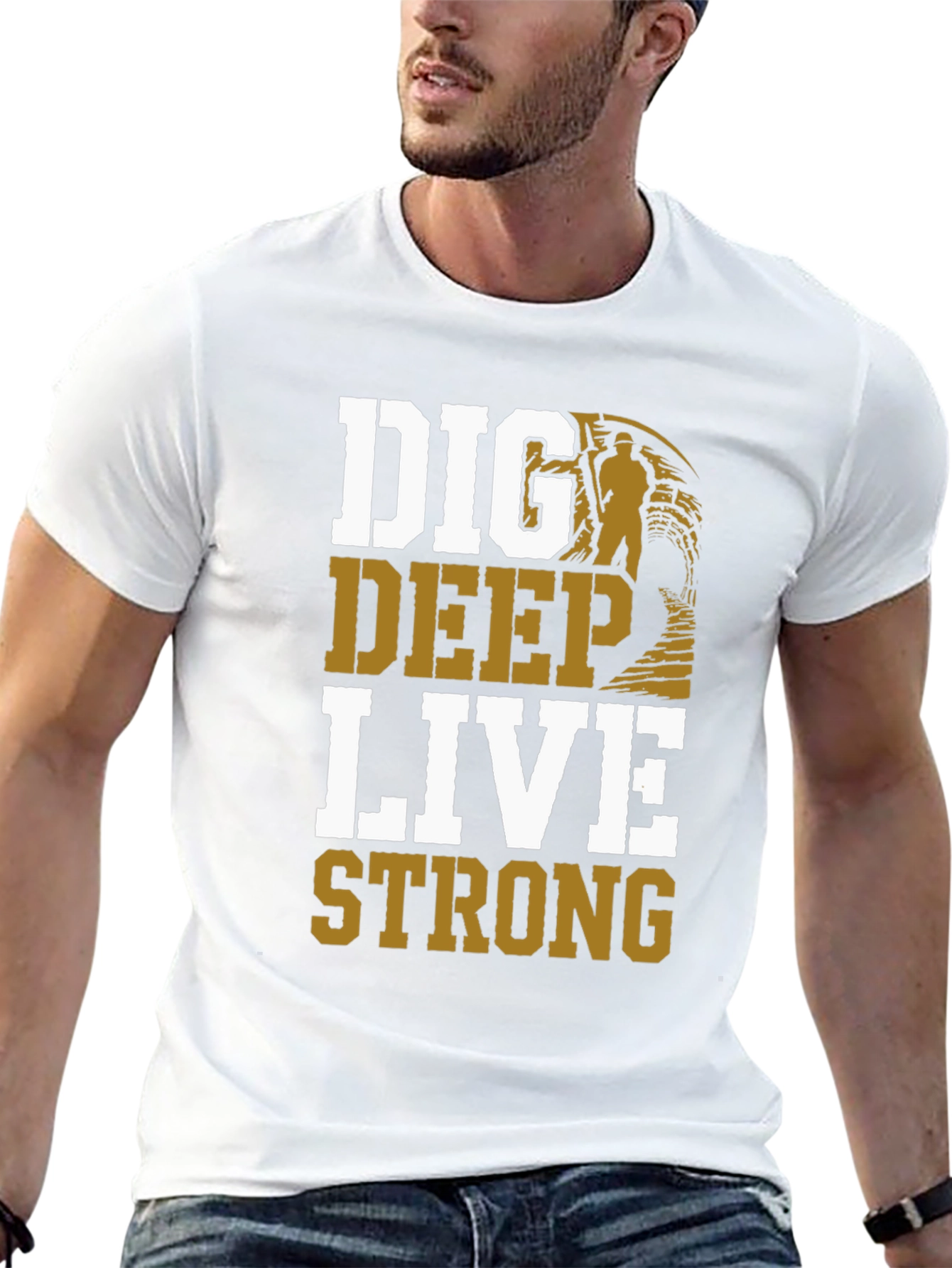 Black Dig Deep Live Strong Men's Graphic Tee view 13