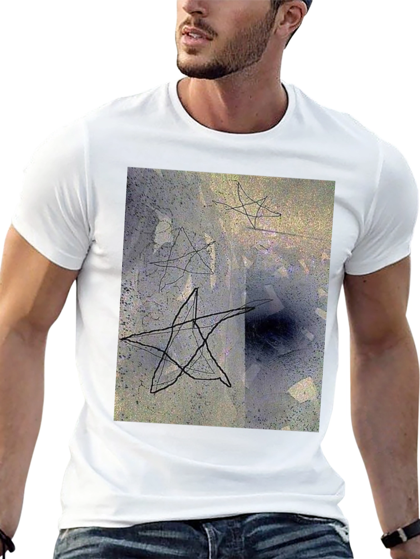 Black Abstract Star Graphic Black T-Shirt view 13