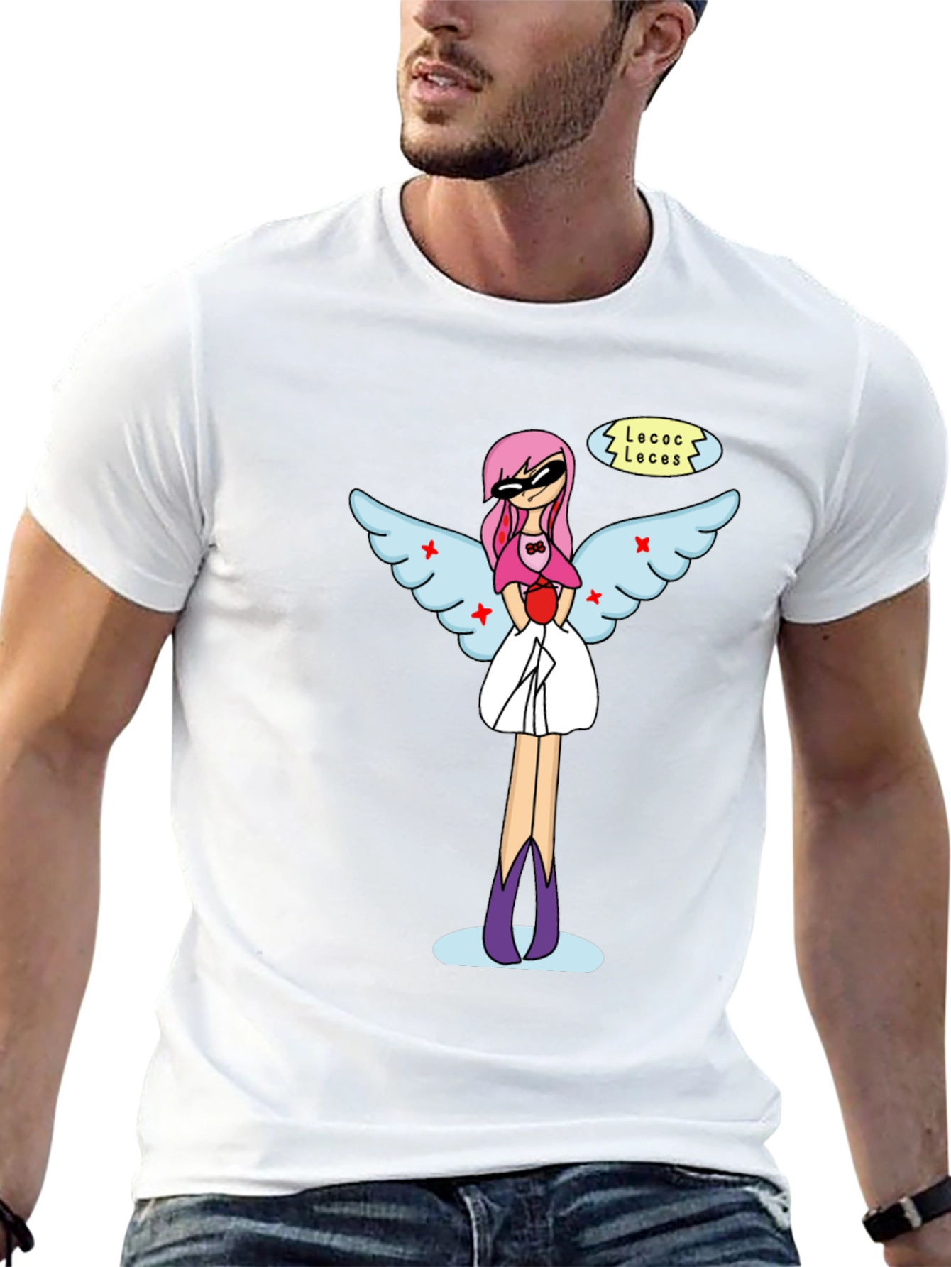 Black Whimsical Angel Graphic Tee - Black Cotton Blend view 13