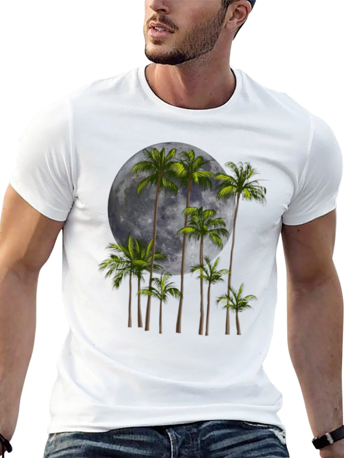 Black Palm Trees & Moon Graphic Tee - Black view 13
