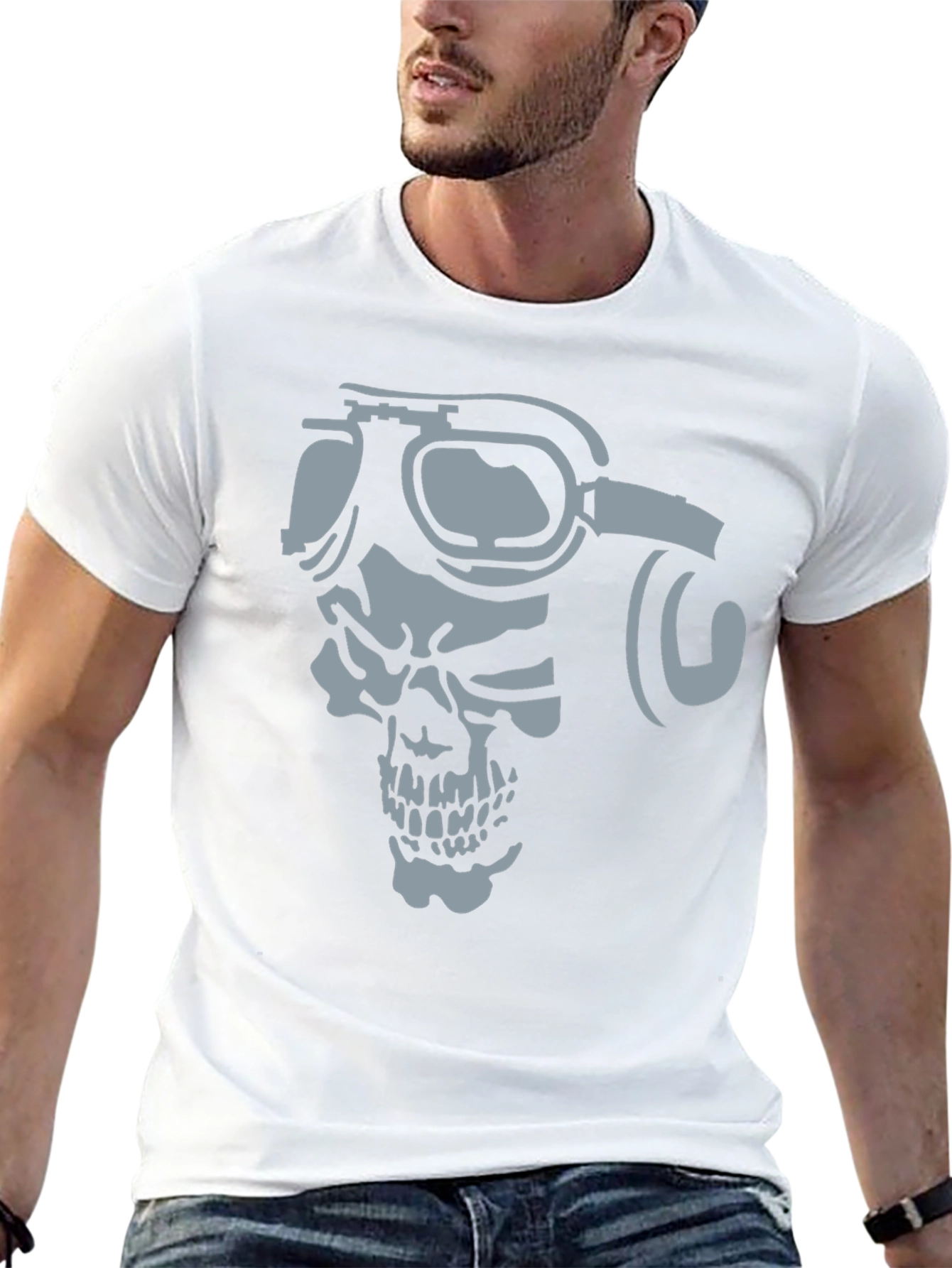 Black Skull Pilot Graphic T-Shirt - Men's Black Tee view 13