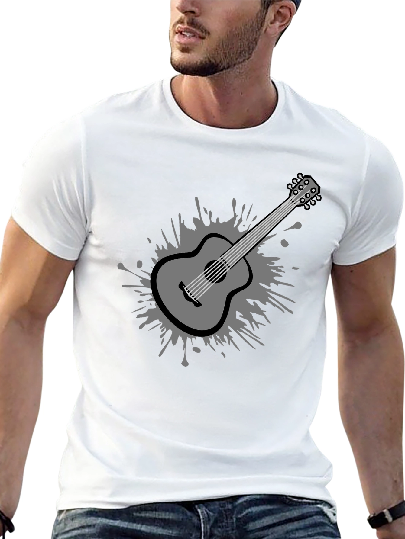 Black Stylish Guitar Graphic Tee - Black Cotton Blend view 13