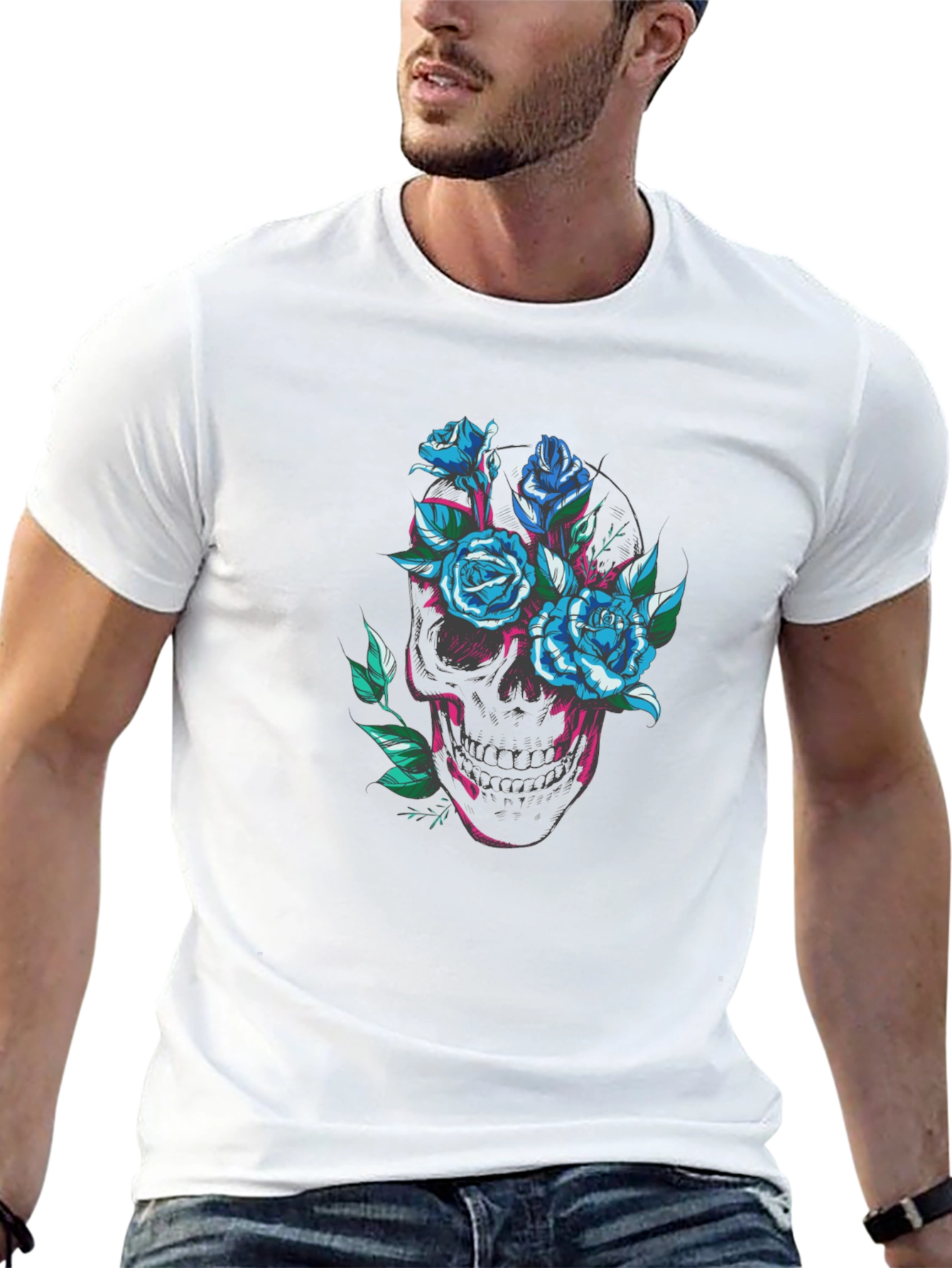 Black Skull and Roses Graphic Tee view 13