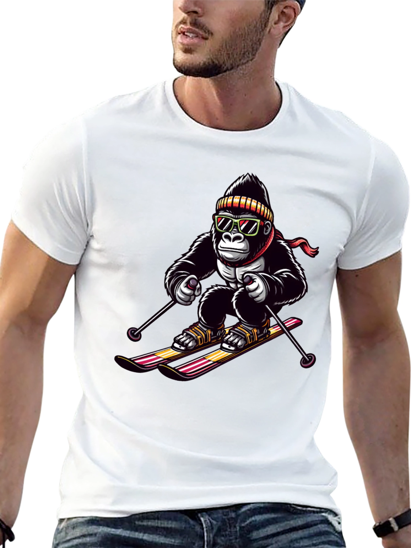 Black Gorilla Skiing Graphic Tee - Cool Novelty Design view 13