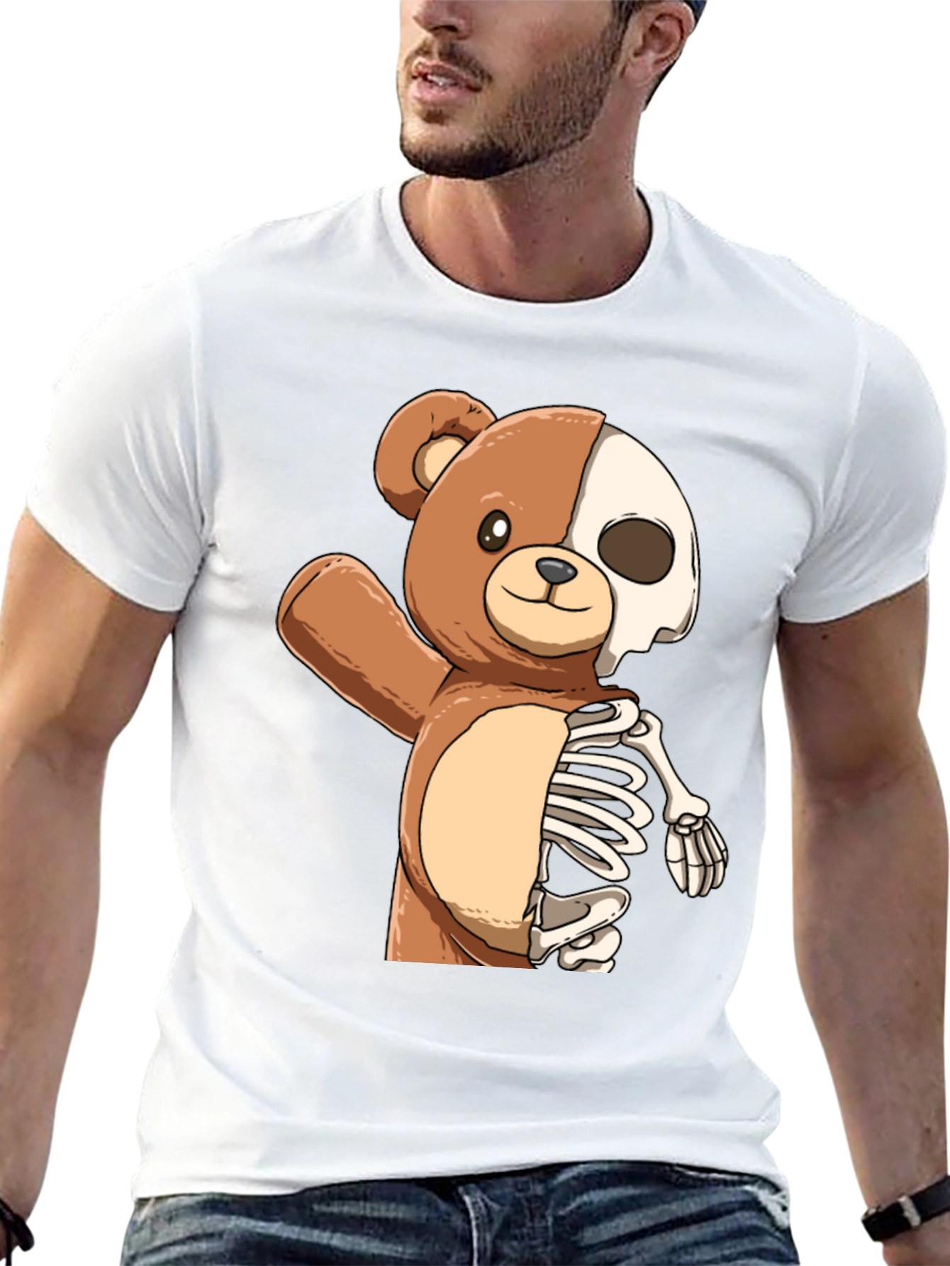 Black Teddy Bear Half Skeleton Graphic T-Shirt view 13