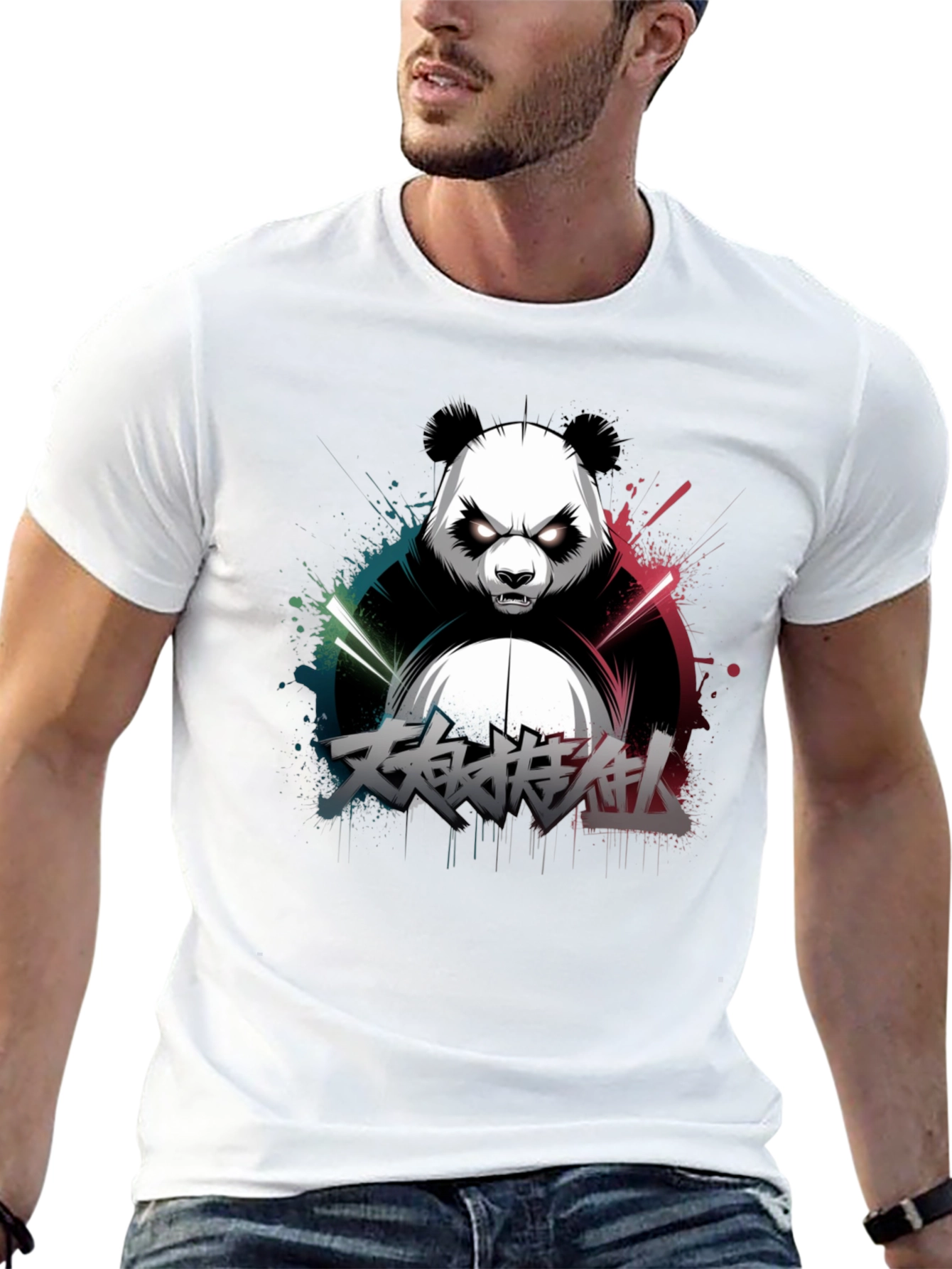 Black Men's Black Panda Graphic T-Shirt view 13