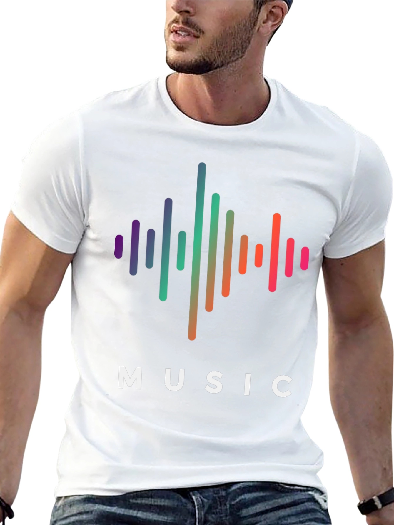 Black Music Wave Graphic Tee - Black Cotton T-Shirt view 13