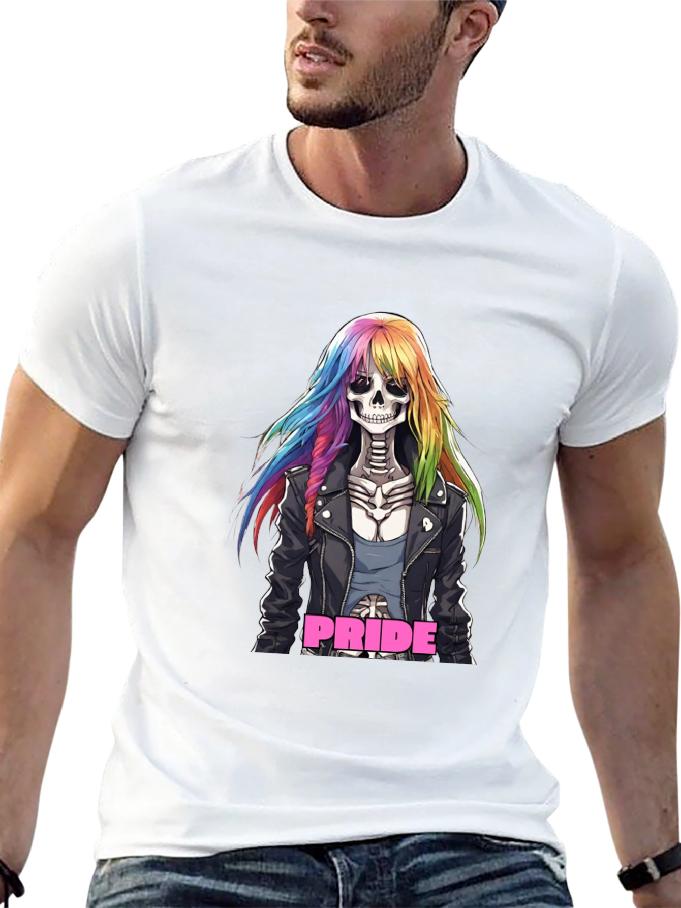 Black Pride Skeleton T-Shirt Rainbow Hair view 13