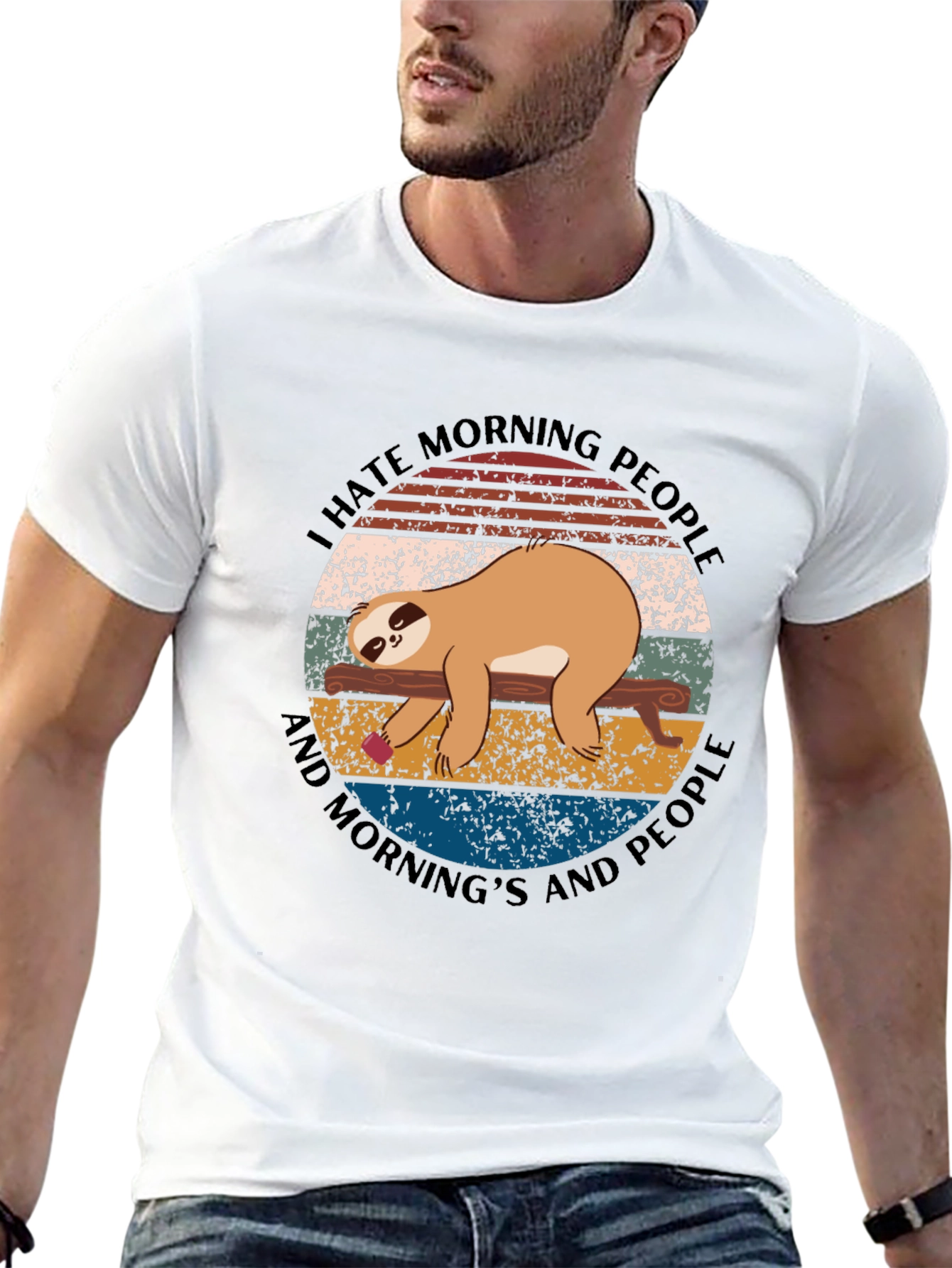 Black I Hate Morning People Sloth Graphic Tee view 13