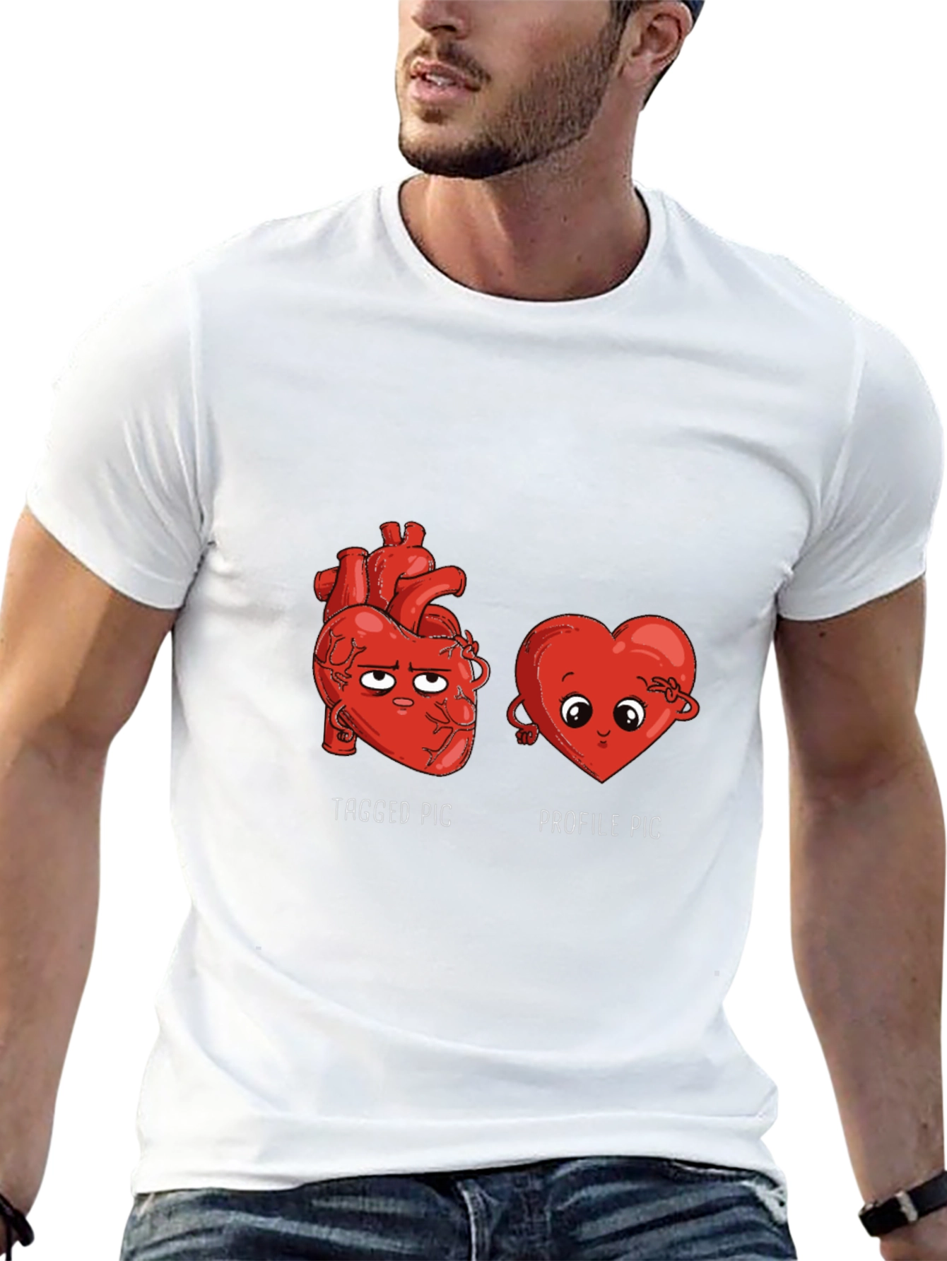 Black Funny Heart T-Shirt - Tagged vs. Profile Pic view 13