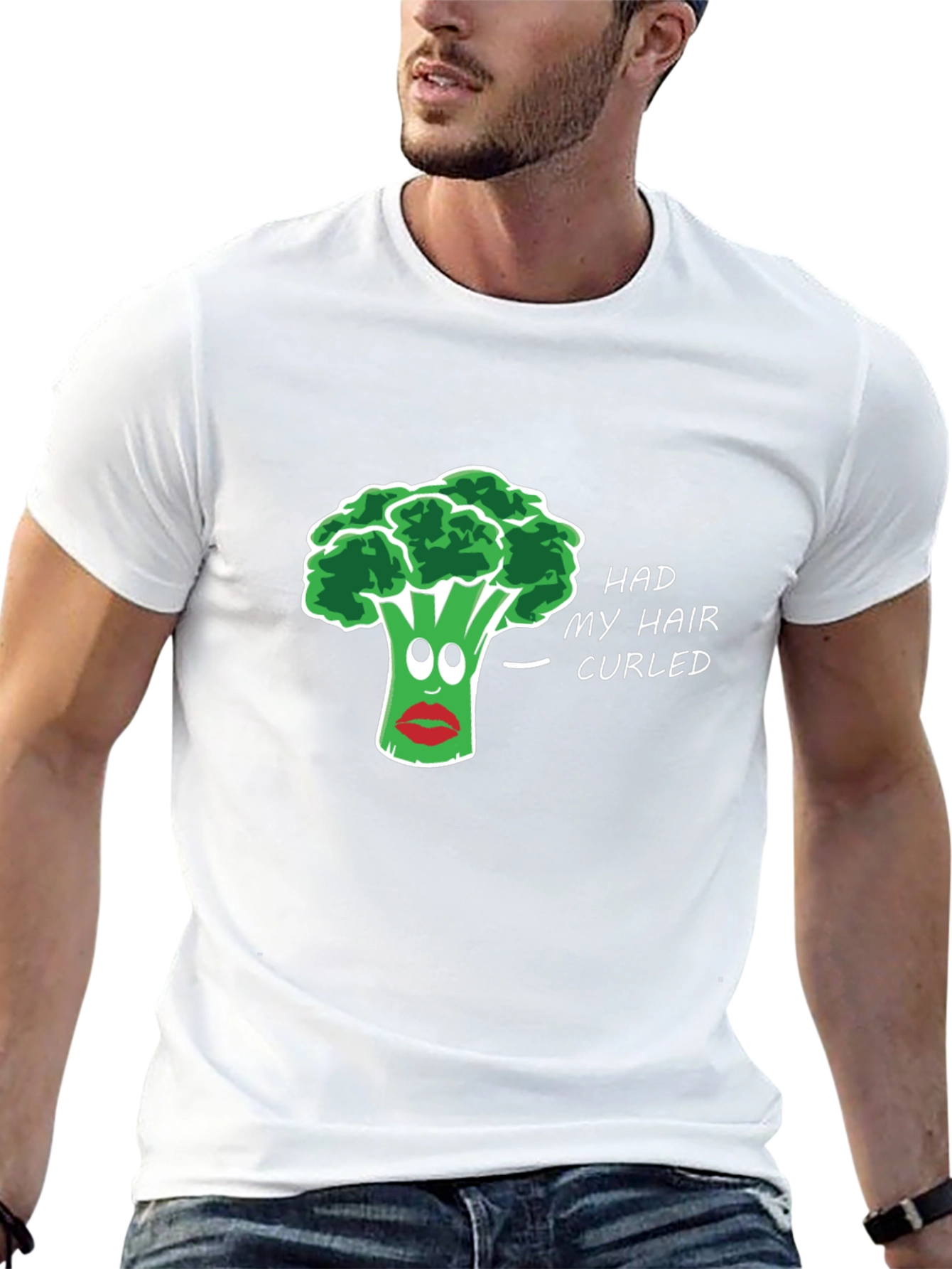 Black Humorous Broccoli Hair Pun T-Shirt view 13