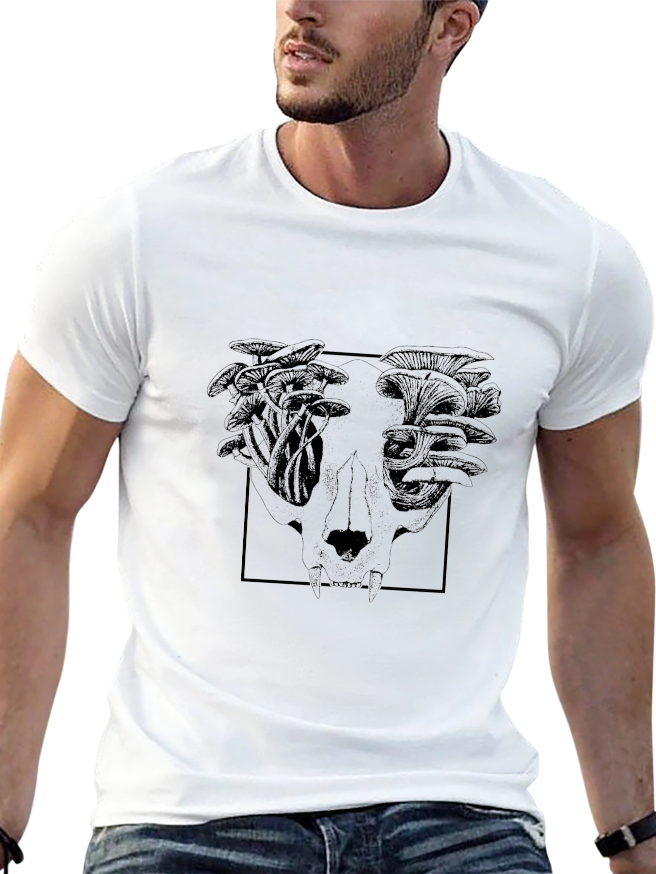 Black Mushroom Skull Graphic Tee - Black Cotton Blend view 13