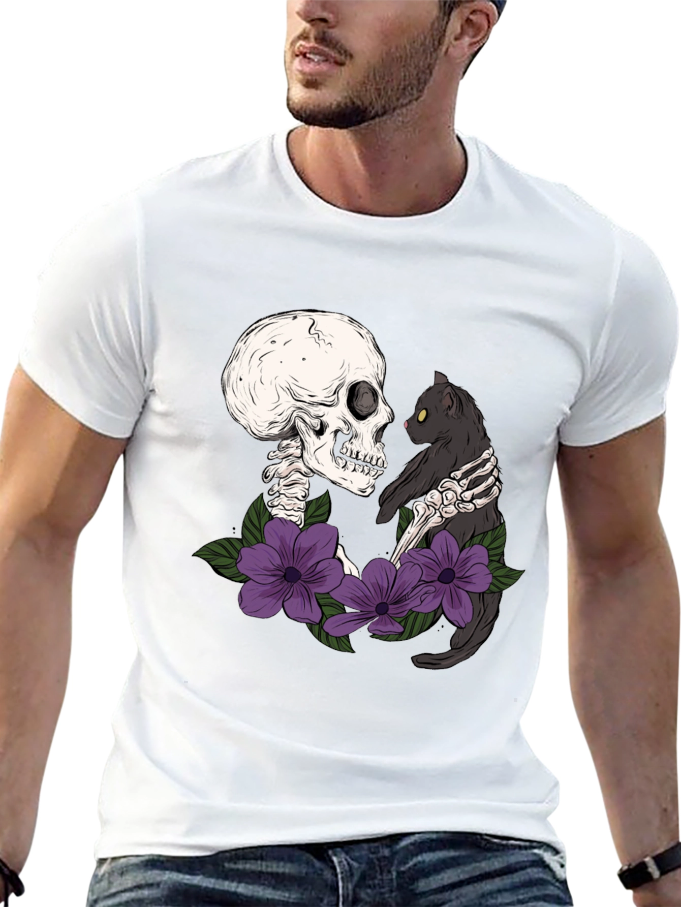 Black Skeleton Cat Lover T-Shirt - Dark Humor Tee view 13