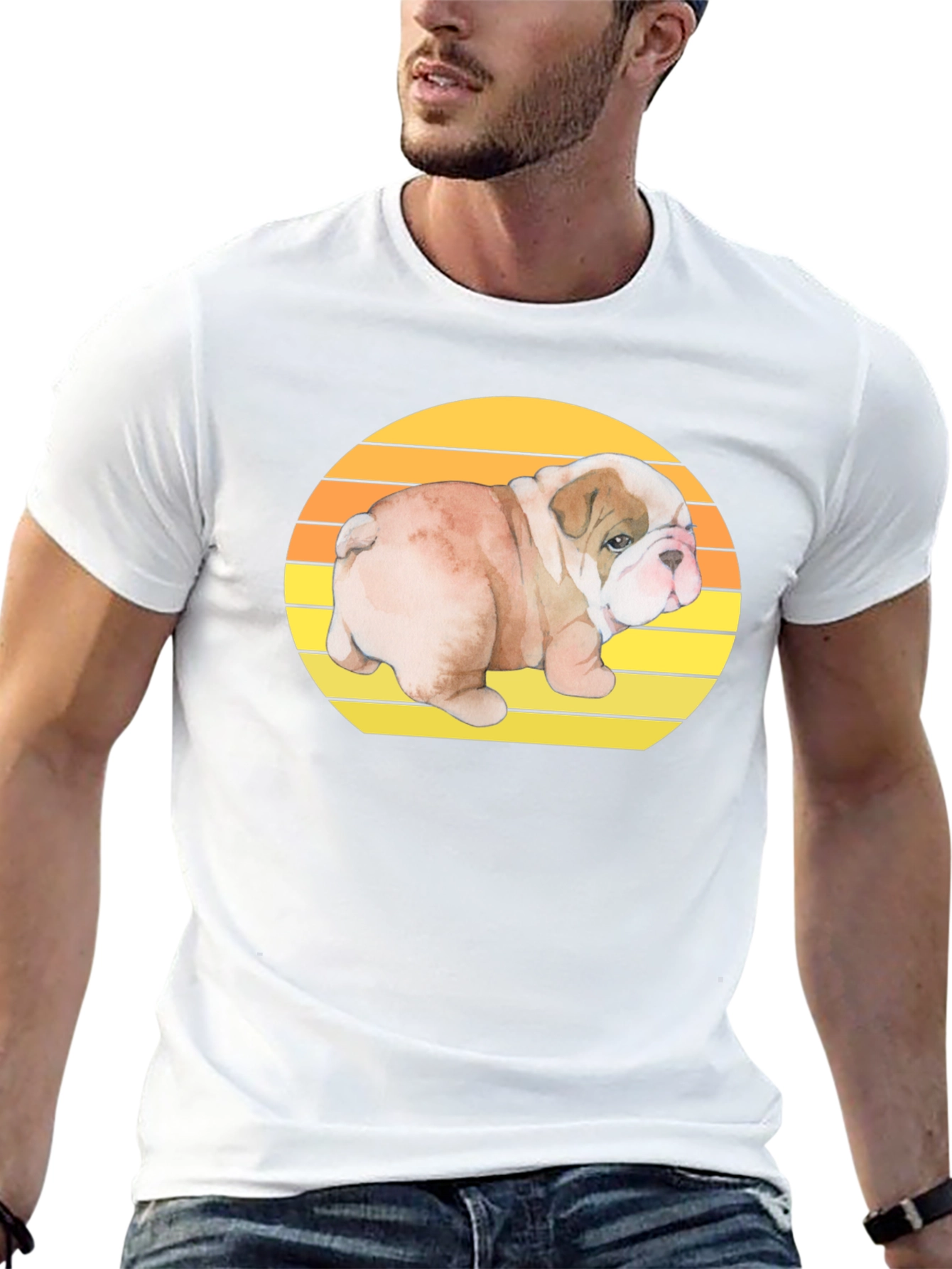 Bulldog Puppy Sunset Graphic T-Shirt - 13