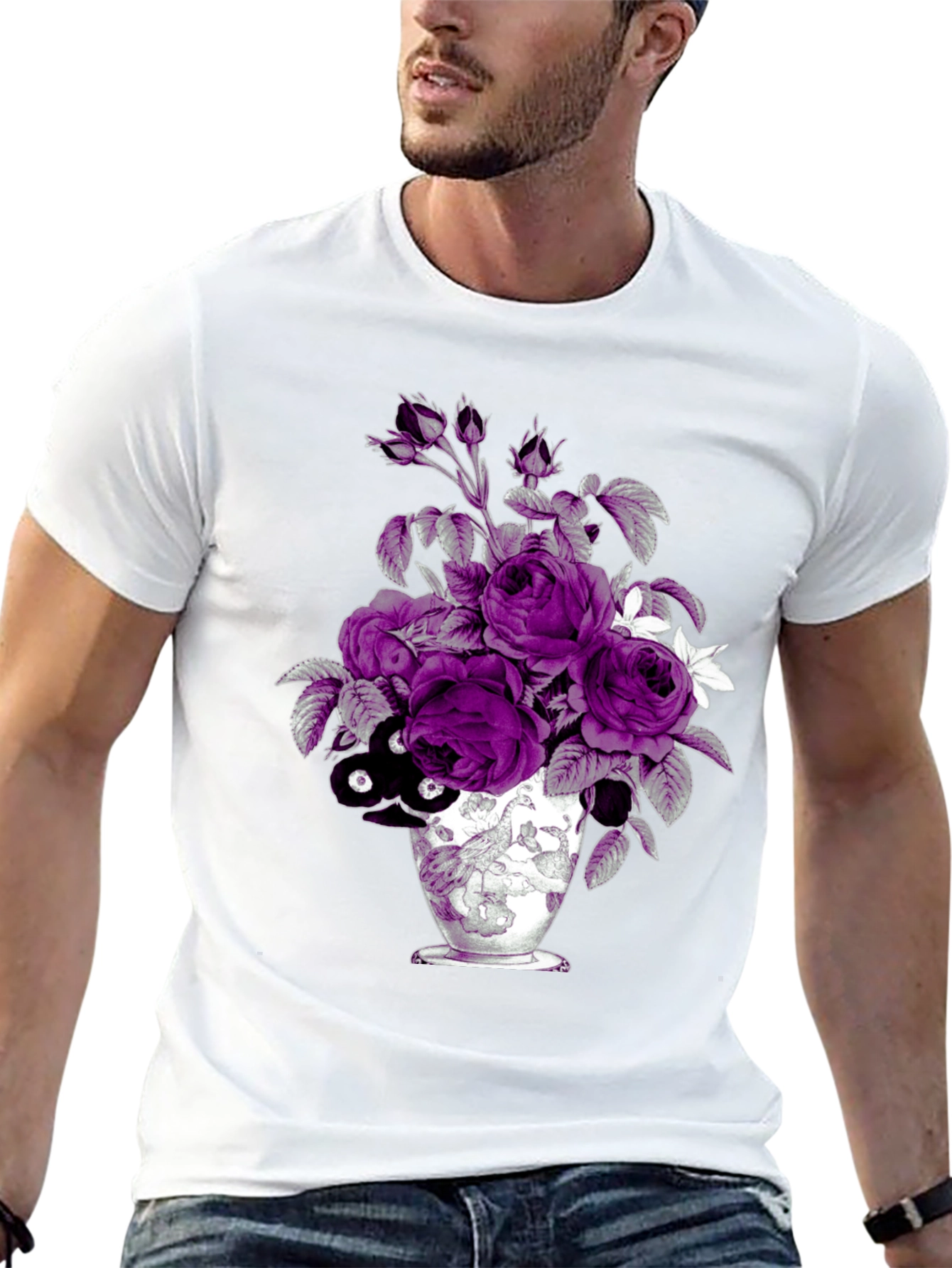 Black Floral Vase Graphic Tee - Unique Design view 13