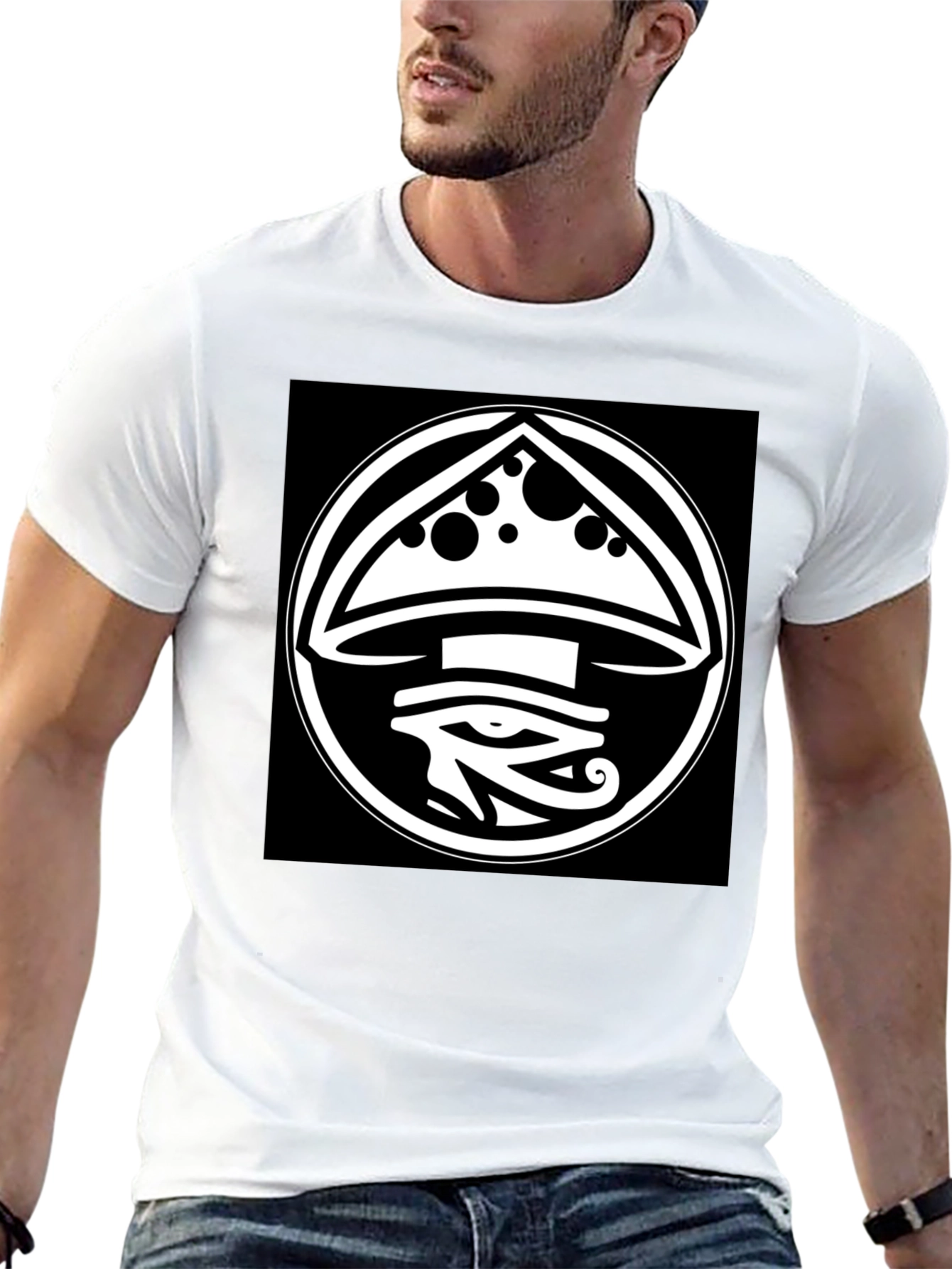 Black Mushroom Eye Graphic Tee - Unique Design view 13