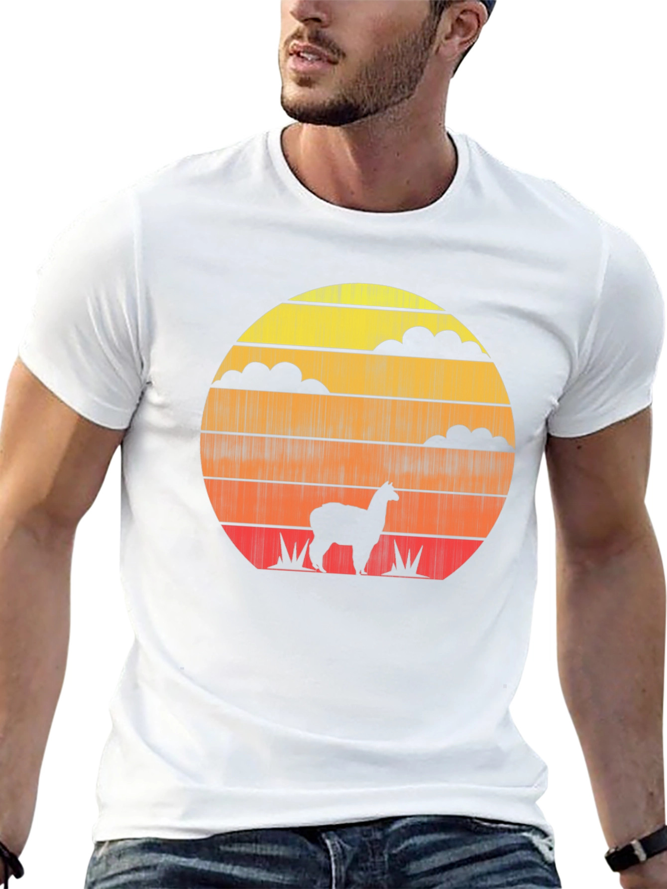 Black Retro Sunset Alpaca T-Shirt - Stylish Graphic Tee view 13