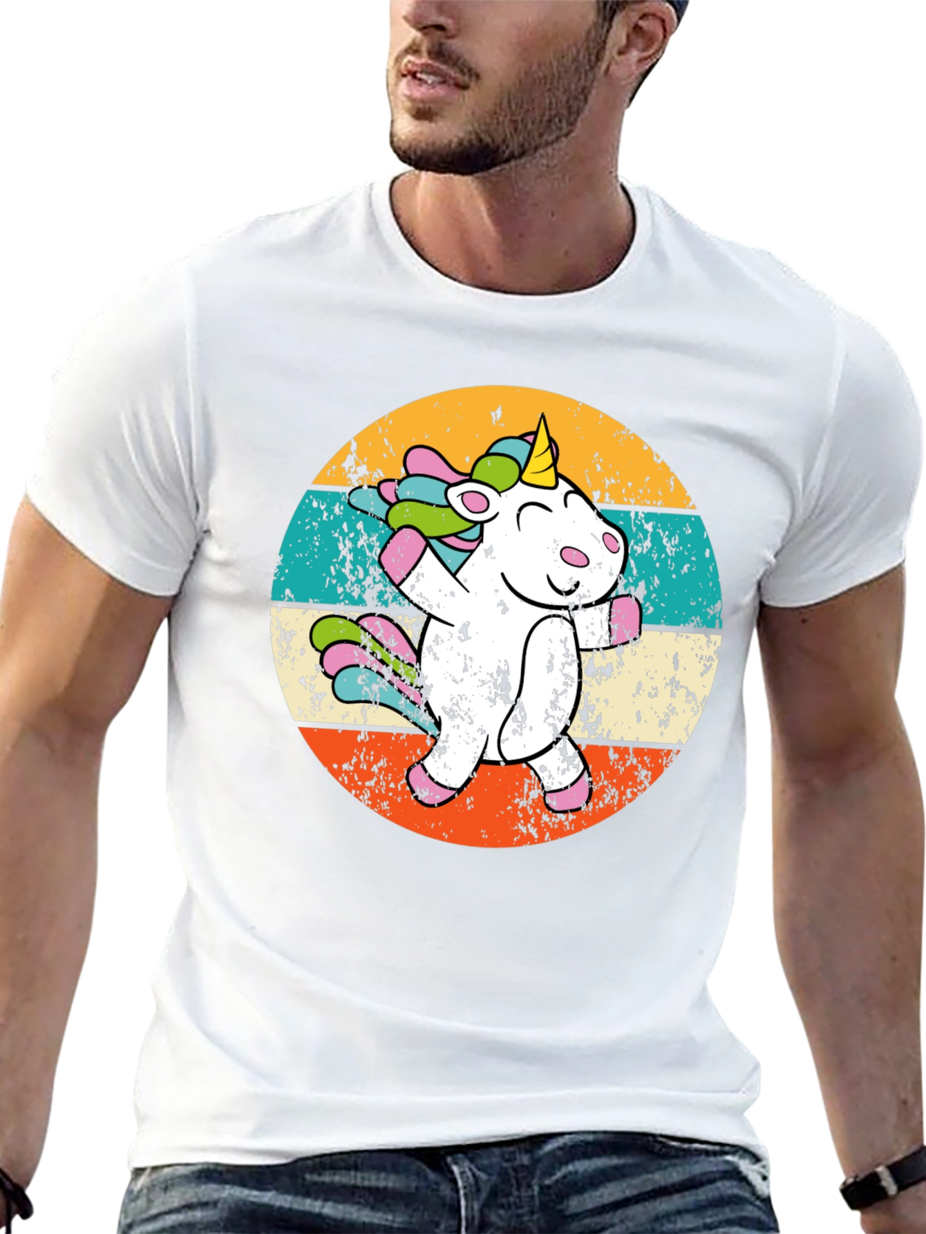 Black Unicorn Dabbing Retro Black T-Shirt view 13