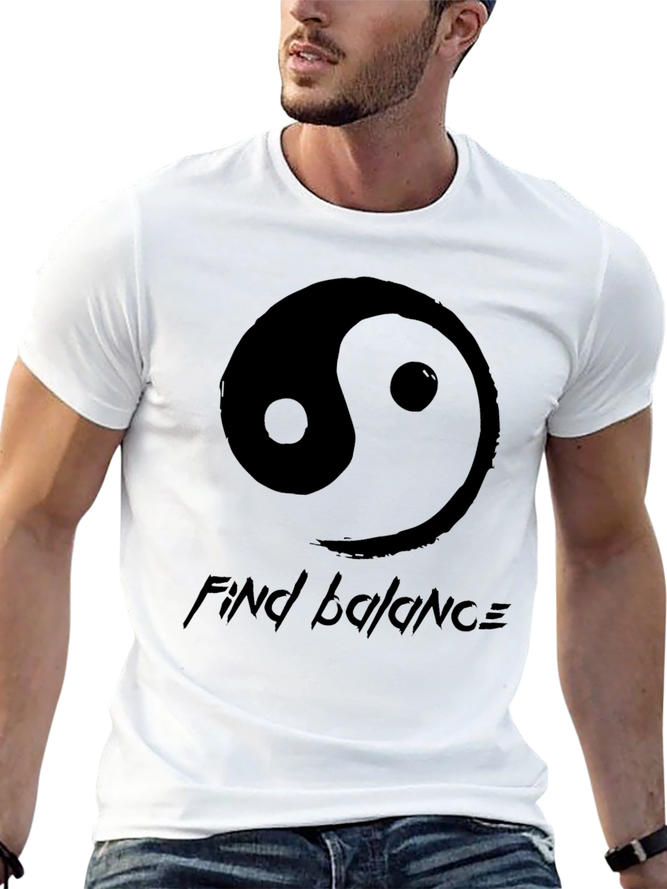 Black Yin Yang Find Balance Graphic Tee view 13