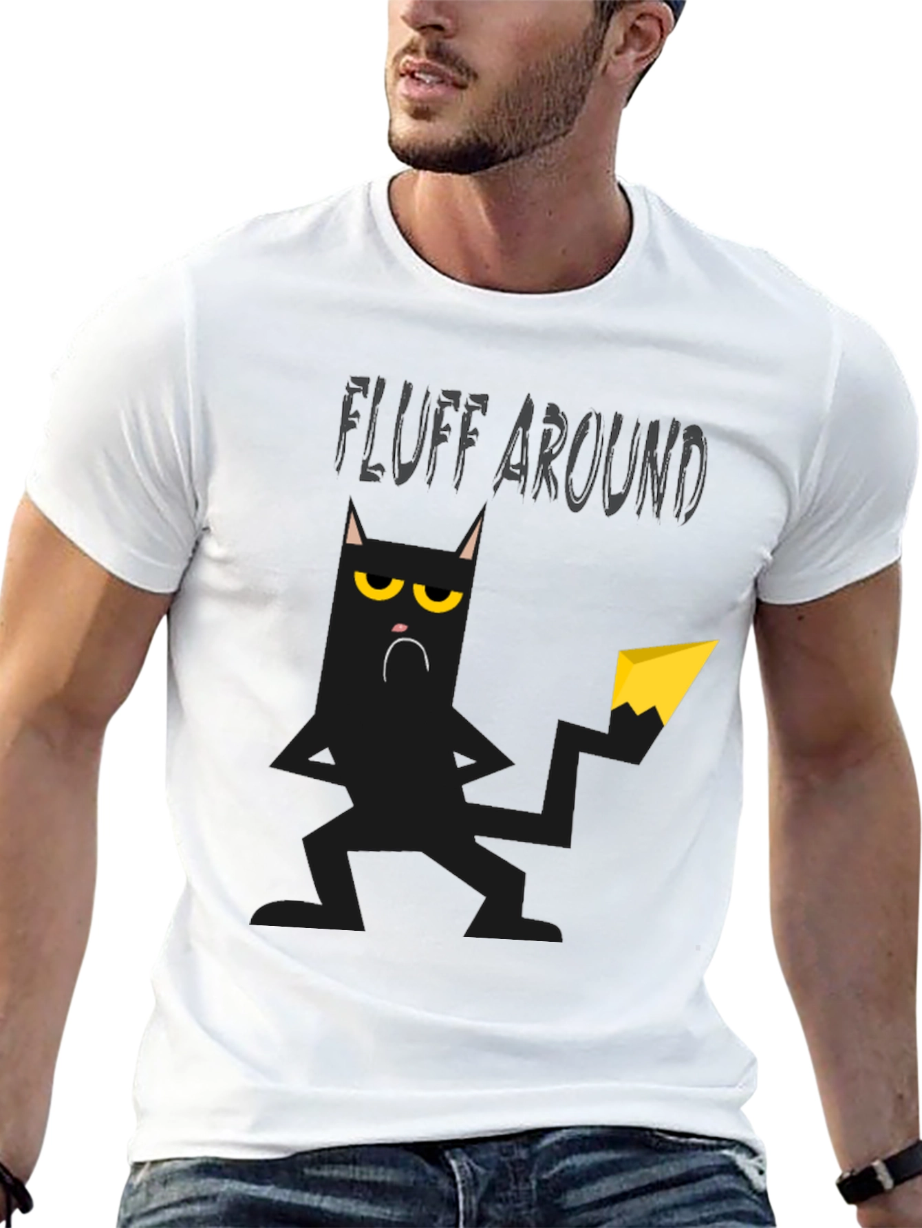 Black Fluff Around Black Cat Graphic T-Shirt view 13
