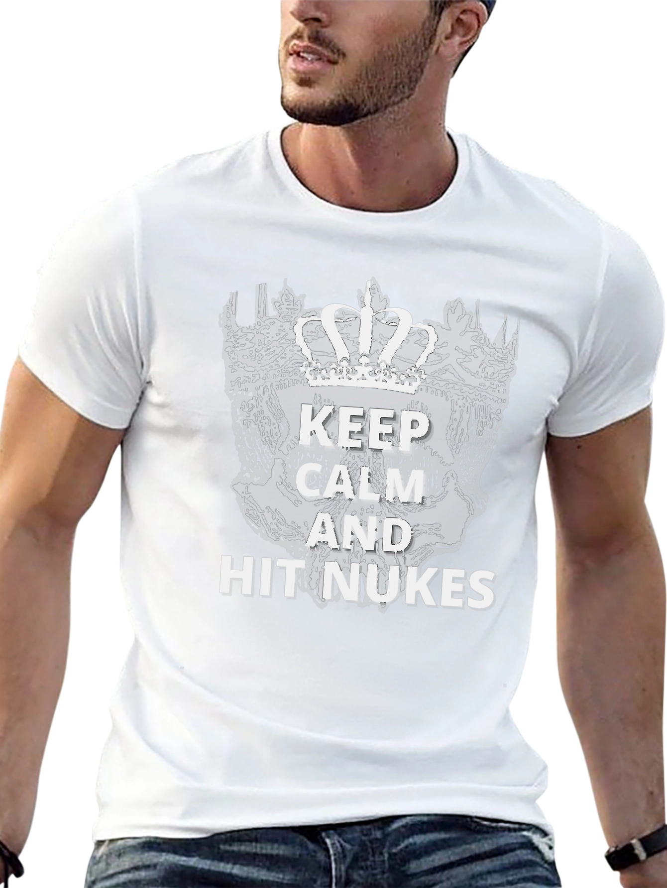 Black Keep Calm & Hit Nukes T-Shirt - Funny Graphic Tee view 13