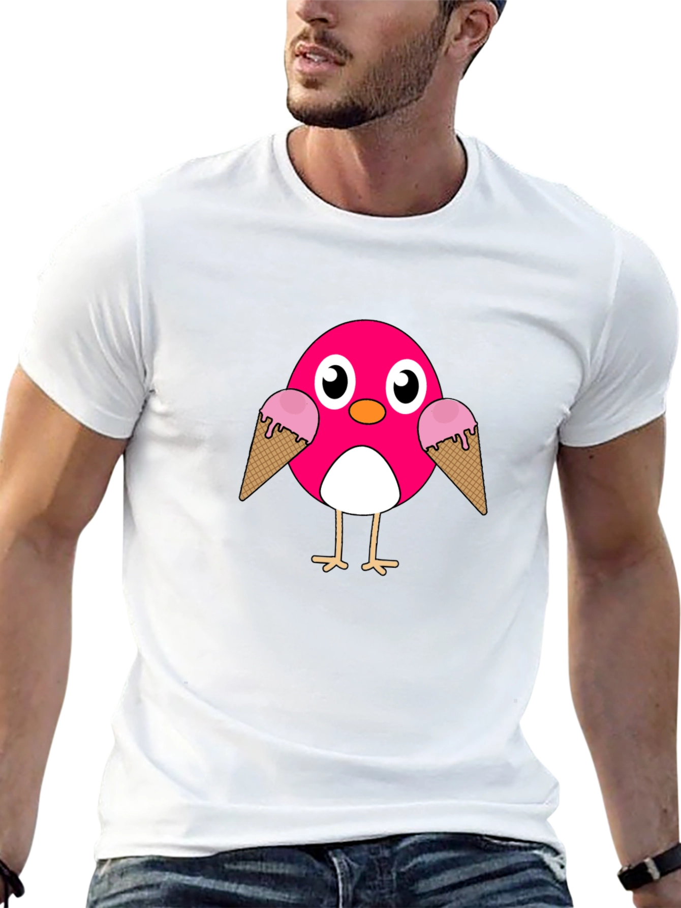 Black Cute Pink Bird with Ice Cream T-Shirt view 13