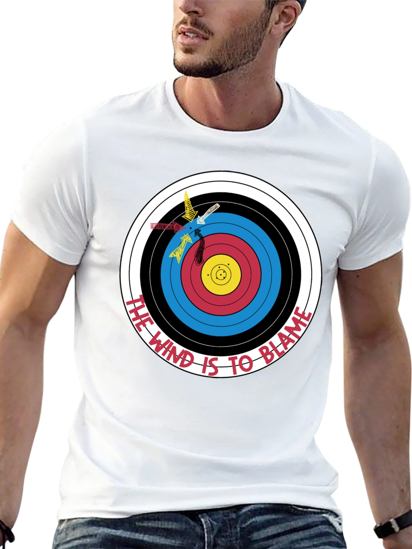 Black Archery Target Graphic T-Shirt - Funny Blame the Wind Tee view 13