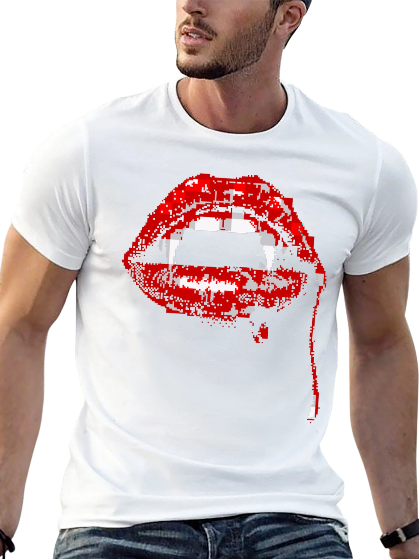 Black Pixel Vampire Lips Black T-Shirt view 13