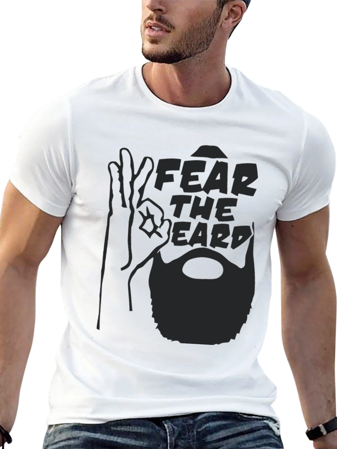 Black Fear The Beard Graphic T-Shirt - Men's Crew Neck Tee view 13