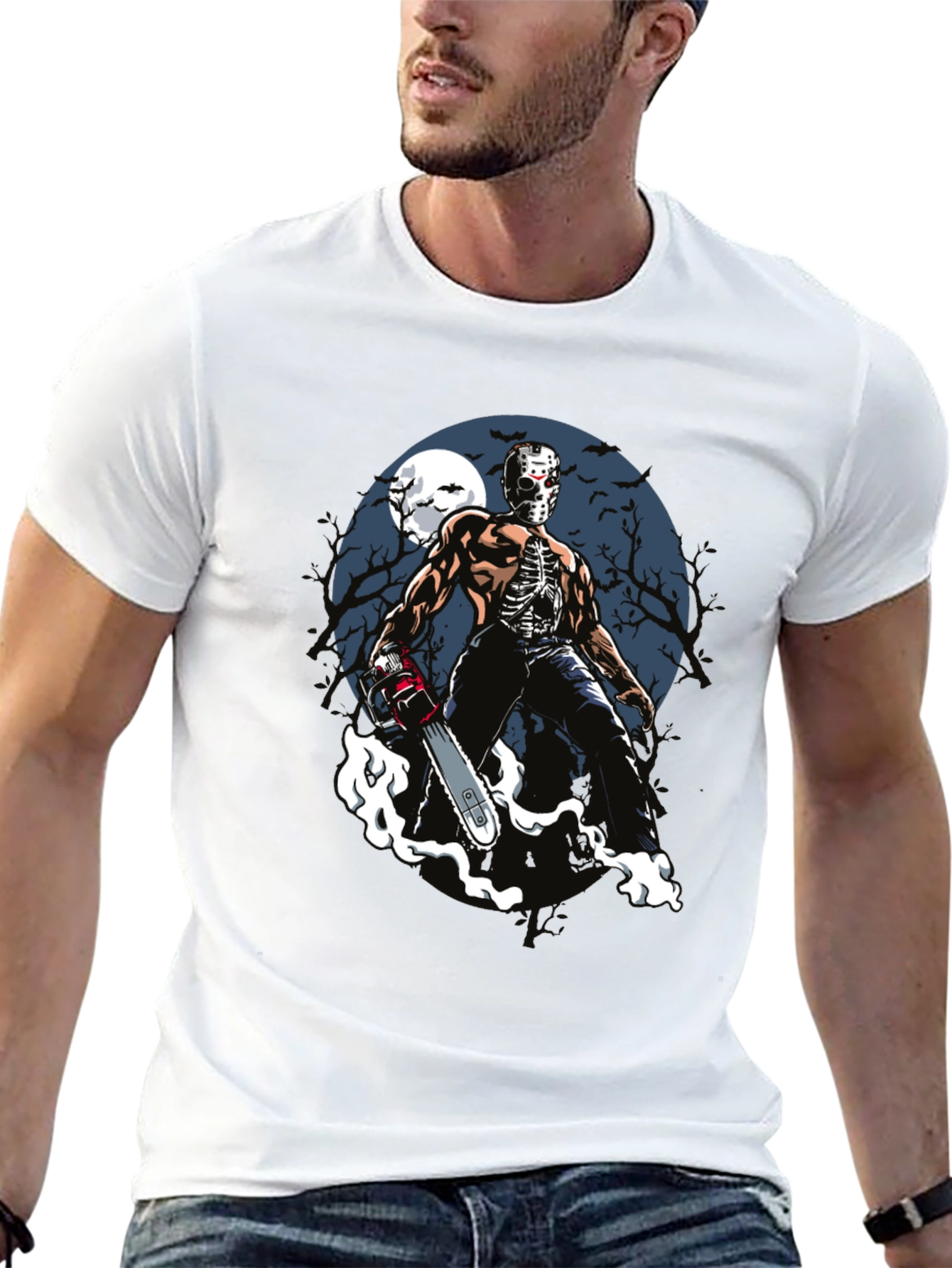 Black Horror Chainsaw Graphic Tee view 13